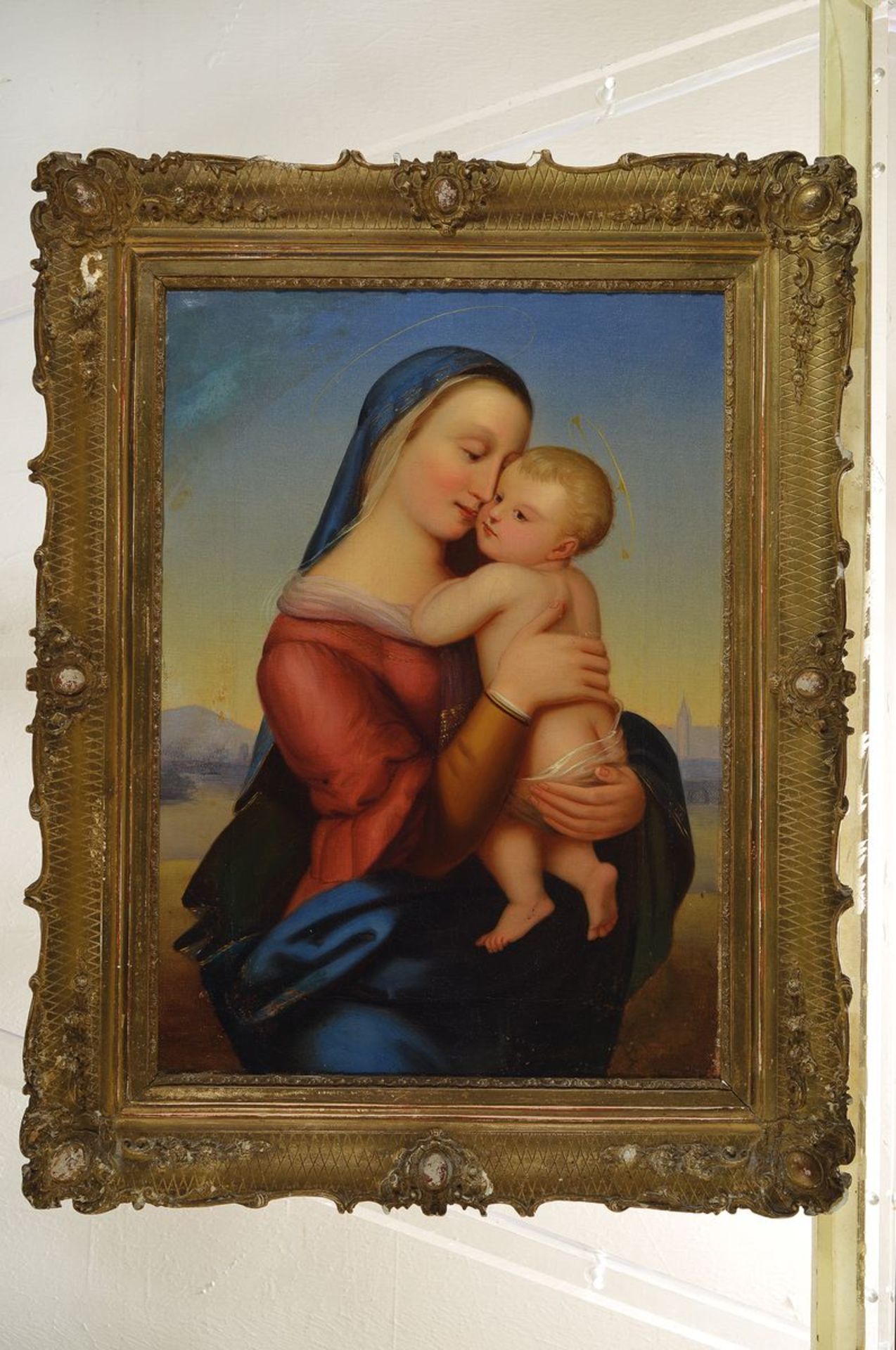 Unbekannter Künstler, um 1830-40, Madonna mit Christuskind, Öl/Lwd, rest., ca. 42x30cm/64x42cm, R. - Bild 2 aus 2