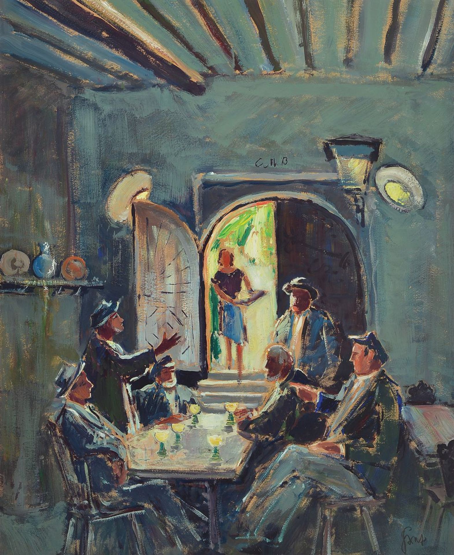 Karl Graf, 1902-1986 Speyer, Winzer in der Burrweiler Ritterstuben, rückseitig so betitelt, Öl/