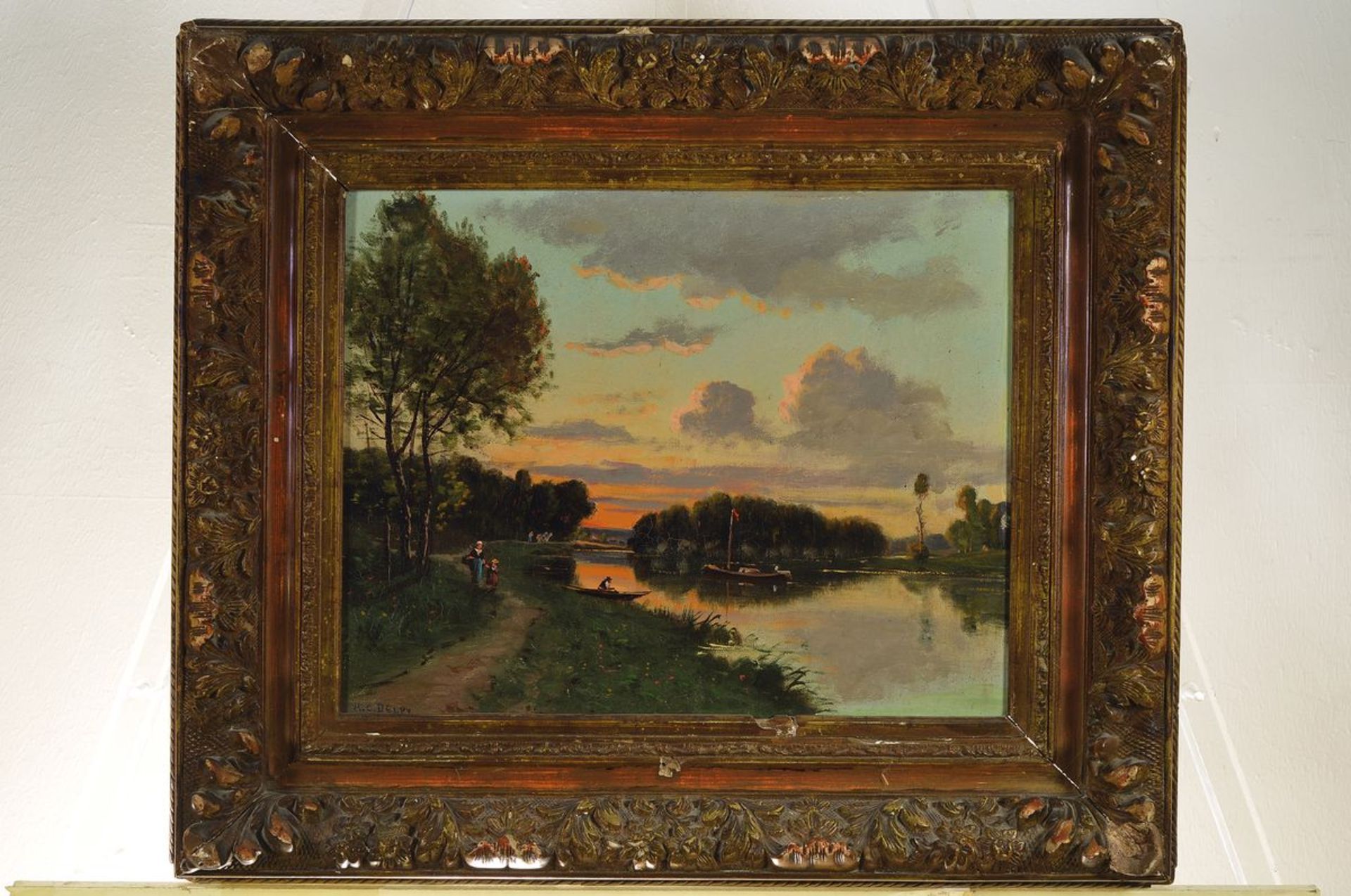 Hippolyte Camille Delpy, 1842 Joigny-1910 Paris, Abendrot über einem bewaldeten See, Öl/Lwd, links - Bild 2 aus 2