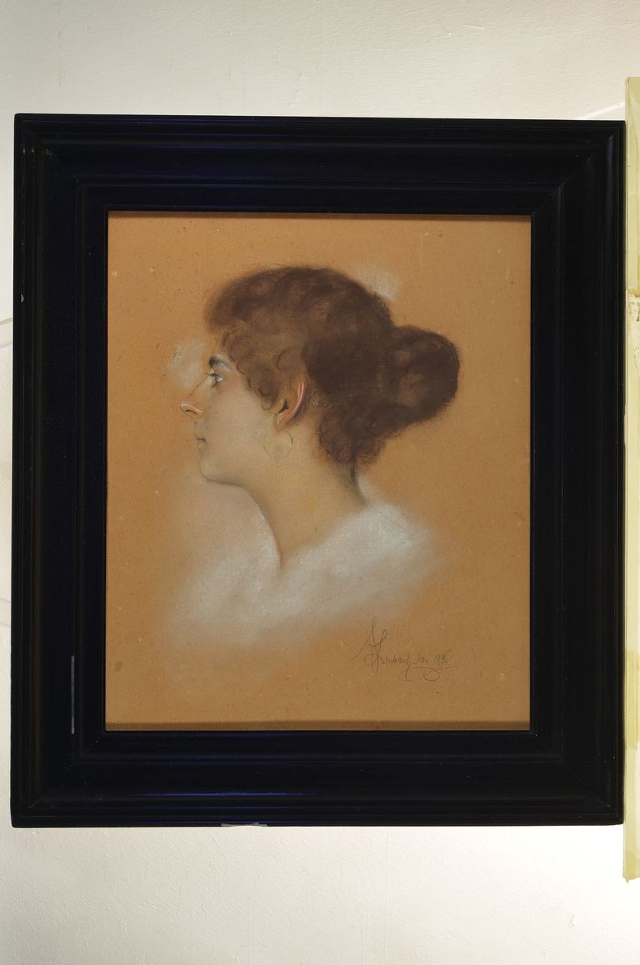 Franz Seraph von Lenbach, 1836-1904, Profilporträt einer jungen Frau, aquarellierte Zeichnung auf - Bild 3 aus 3