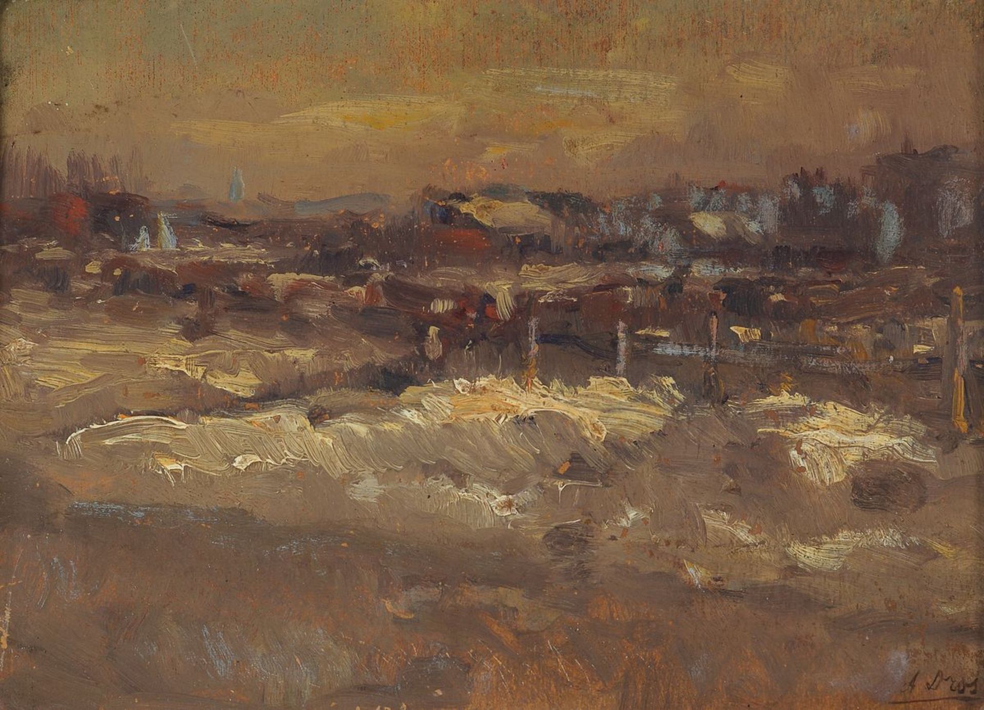 Adriaan Hendrik Dros, 1862 Leiden-1944 Oestgeest, weite holländische Landschaft, Öl/Holz,
