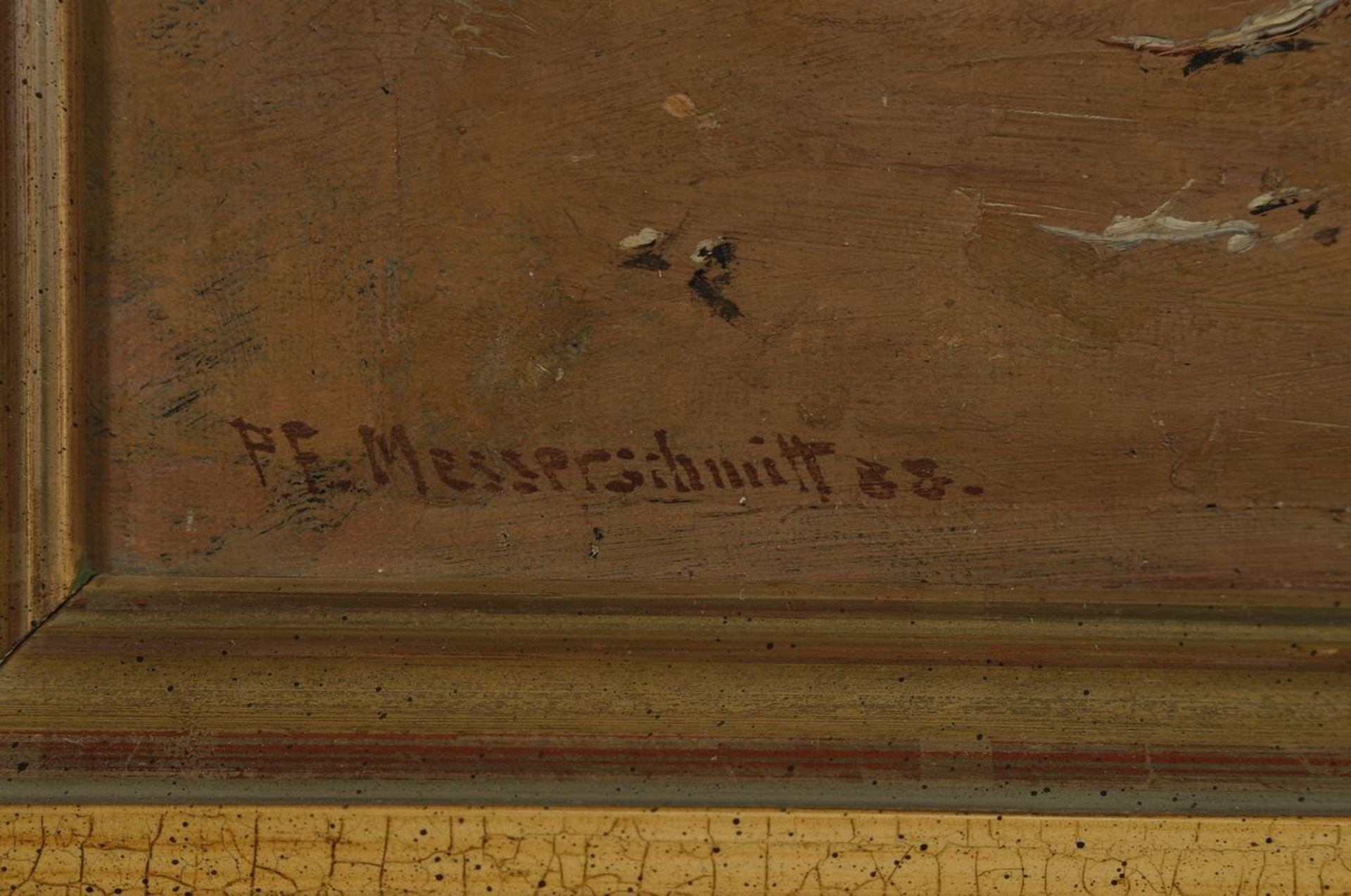 Pius Ferdinand Messerschmitt, 1858 Bamberg - 1915, Gasthaus am Fluss, Öl/Lwd, im Vordergrund Enten - Bild 2 aus 3