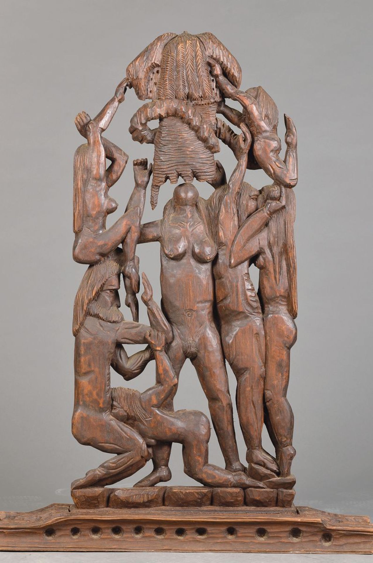 Skulptur, Mittelamerika, um 1900-10, sog. Sklavenkunst, Holz geschnitzt, Darst. mehrerer Figuren,