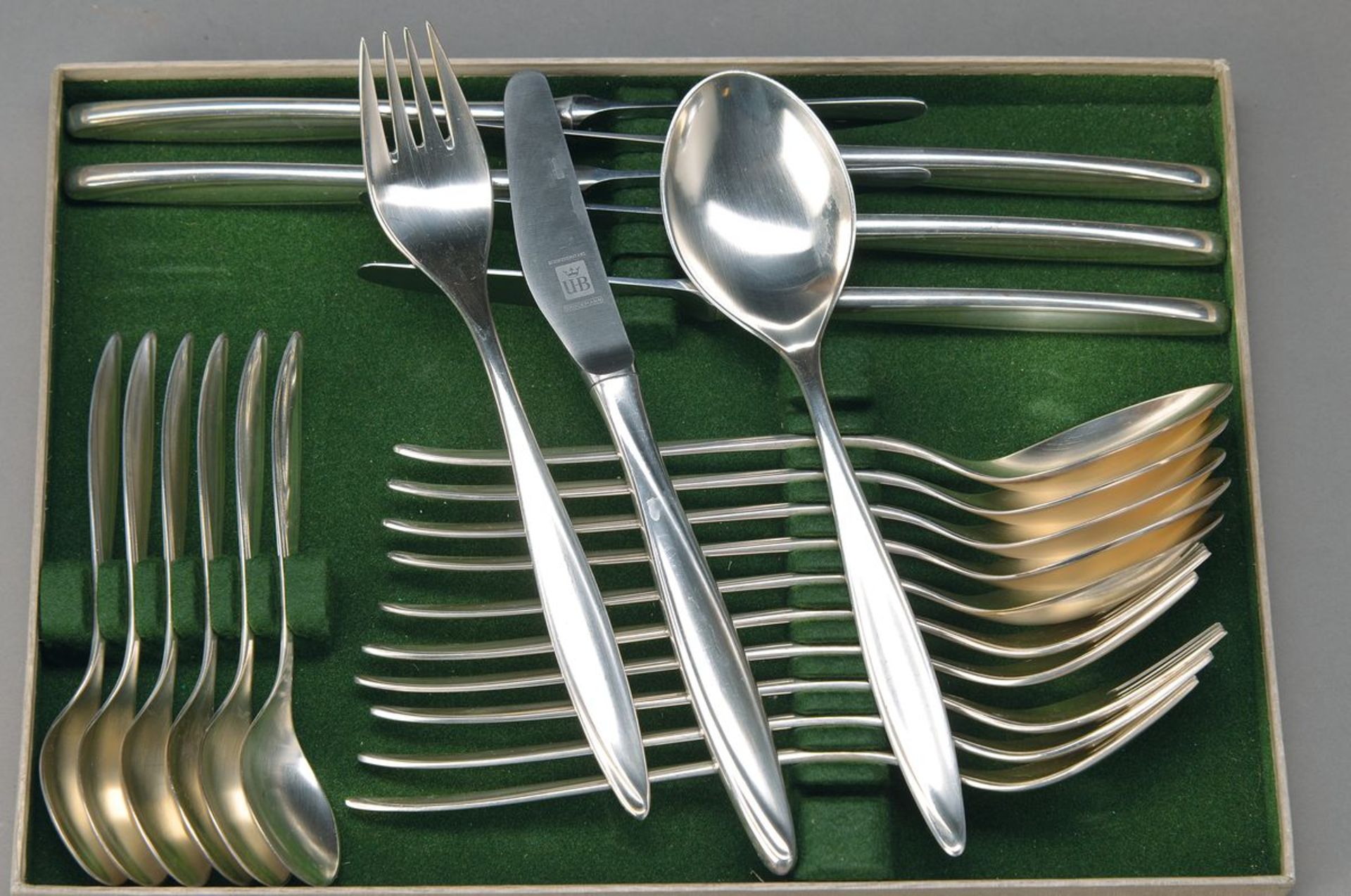 Tafelbesteck für 12 Personen, Bruckmann, 1960er Jahre, 800er Silber, 12 Messer, 12 Gabeln, 12