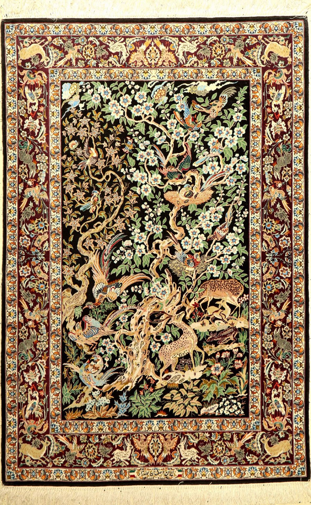 Esfahan signiert "Lalehzar", Persien, ca. 40 Jahre, Korkwolle mit und auf Seide, ca. 171x 115 cm,