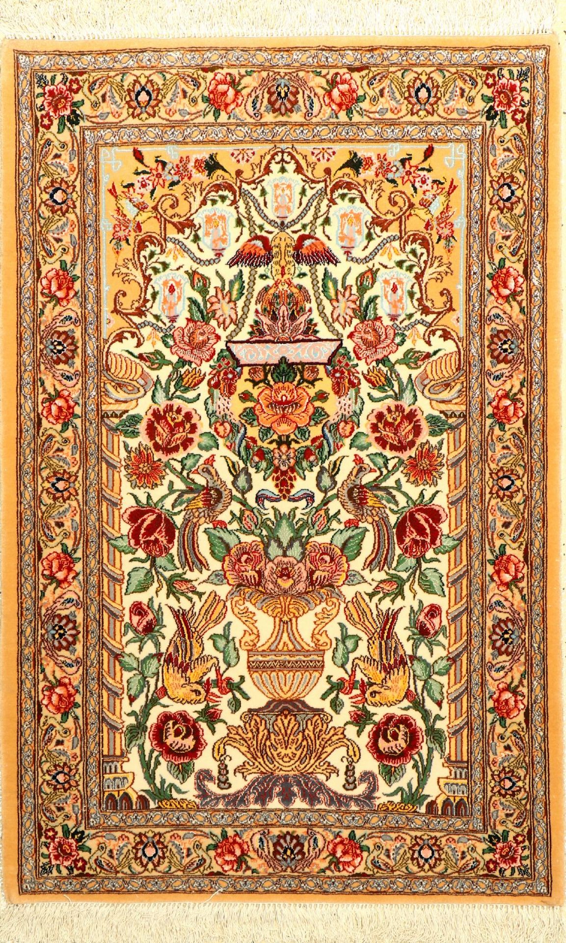 Esfahan fein (Paradies-Vasen Design), Persien, ca 15 Jahre alt, Korkwolle mit und auf Seide.