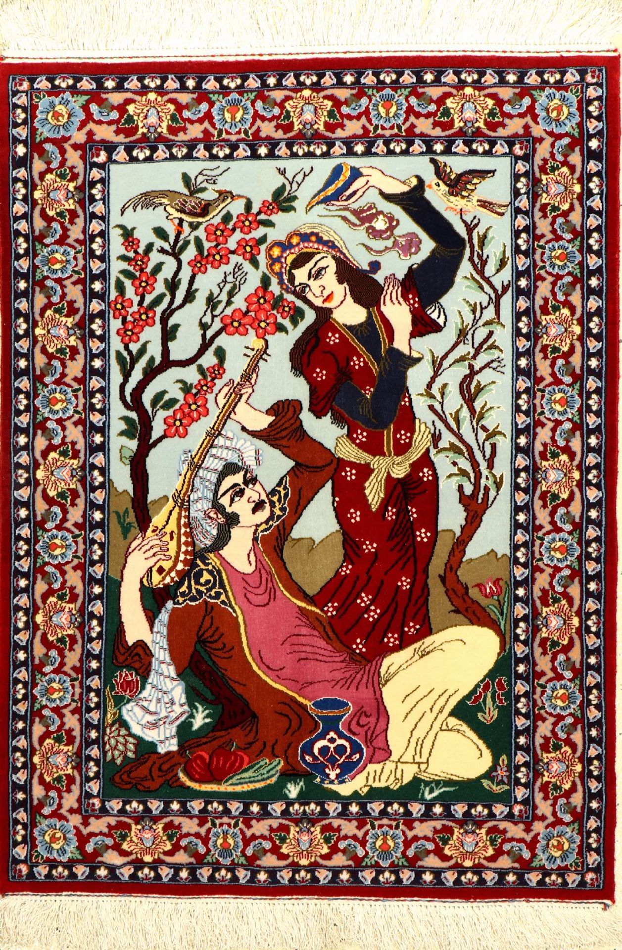 Eafahan fein (Bildteppich), Persien, ca. 15Jahre, Korkwolle mit und auf Seide, ca. 96 x 70 cm, Hafiz