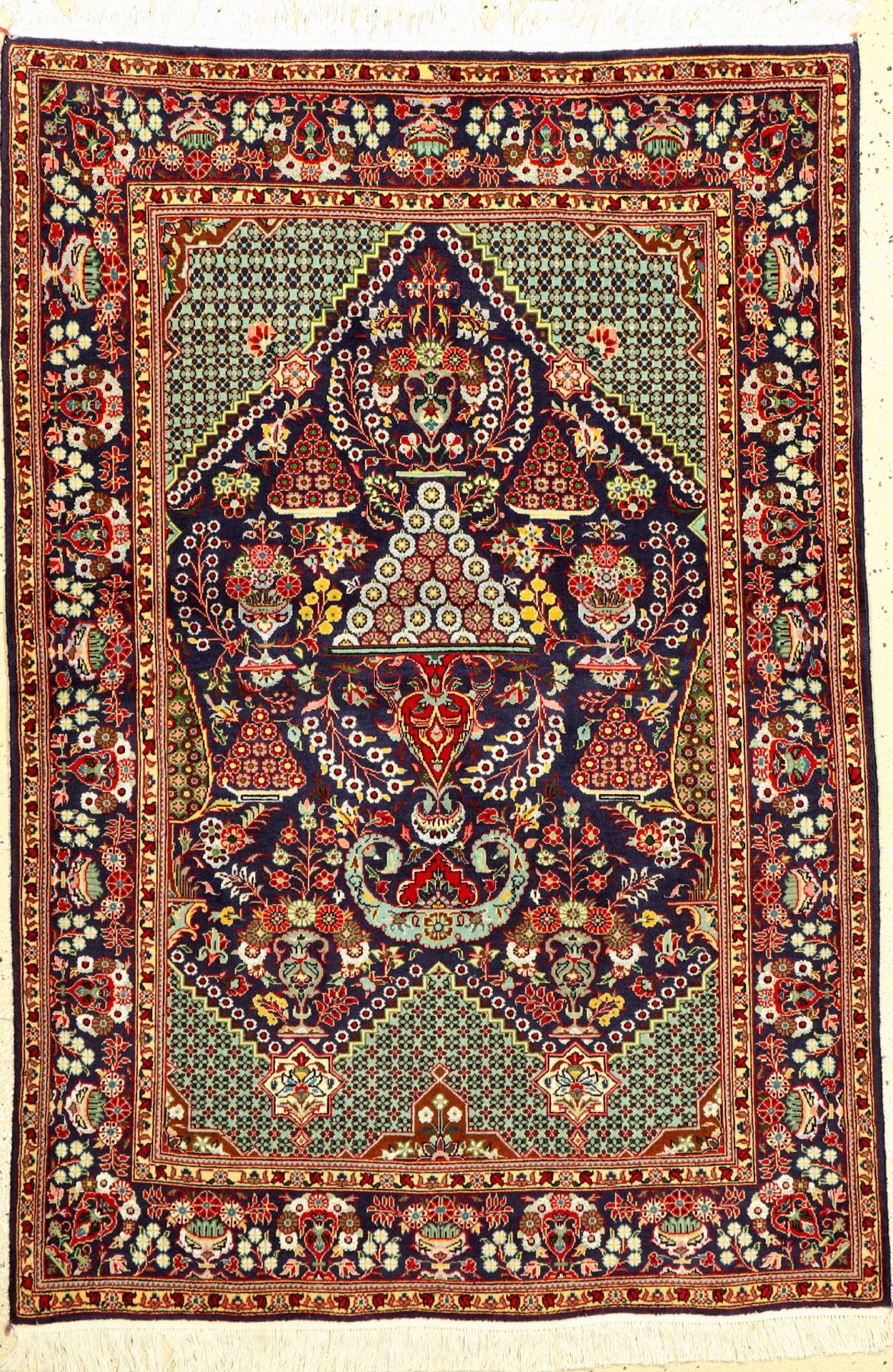 Keschan Kork "Hadji Khanumi" alt, Persien, ca. 50 Jahre, Korkwolle mit Seide, ca. 143 x 98 cm,