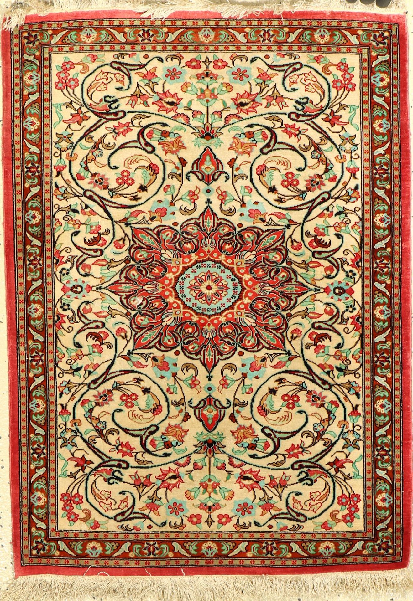 Ghom Seide, Persien, ca. 40 Jahre, reine Naturseide, ca. 83 x 59 cm, EHZ: 2Silk Qum Rug, Persia,