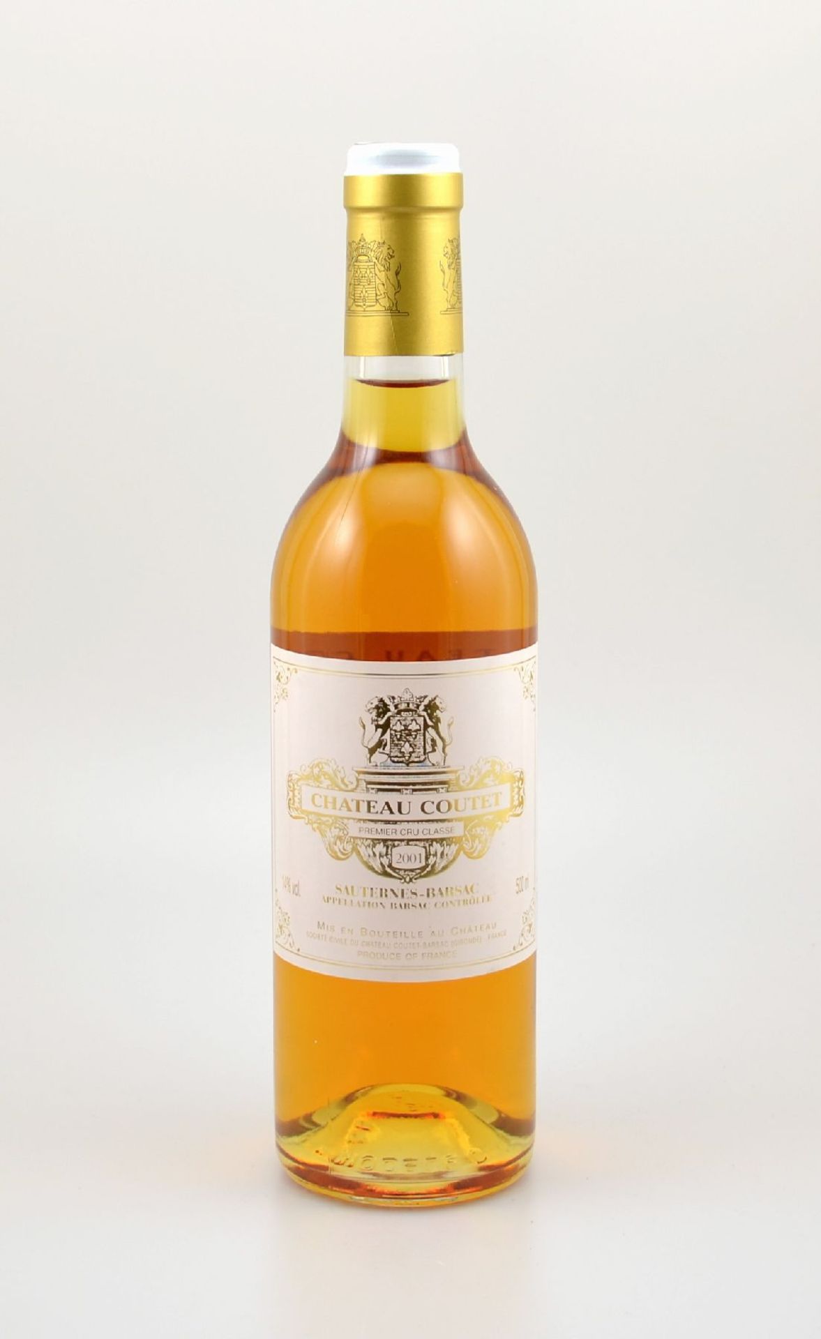 1 Flasche 2001 Chateau Coutet, Sauternes-Barsac, Premier Cru Classe, 50 cl, 14 % Vol., Füllstand: