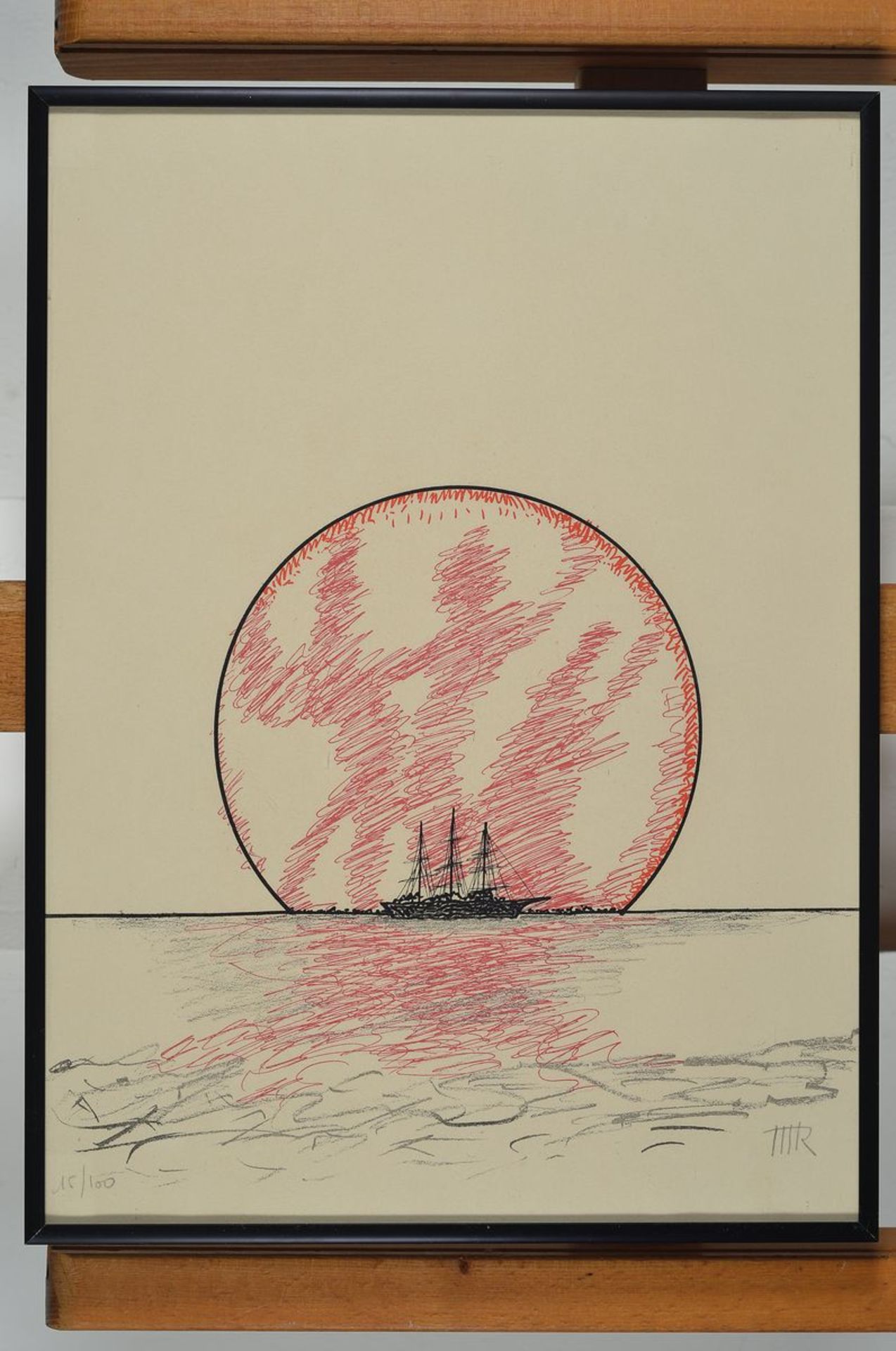 Man Ray, 1890-1976, Segelschiff vor Sonne, handsigniert, num. 15/100, ca. 37x27cm, u.Gl., R.Man Ray, - Bild 2 aus 2