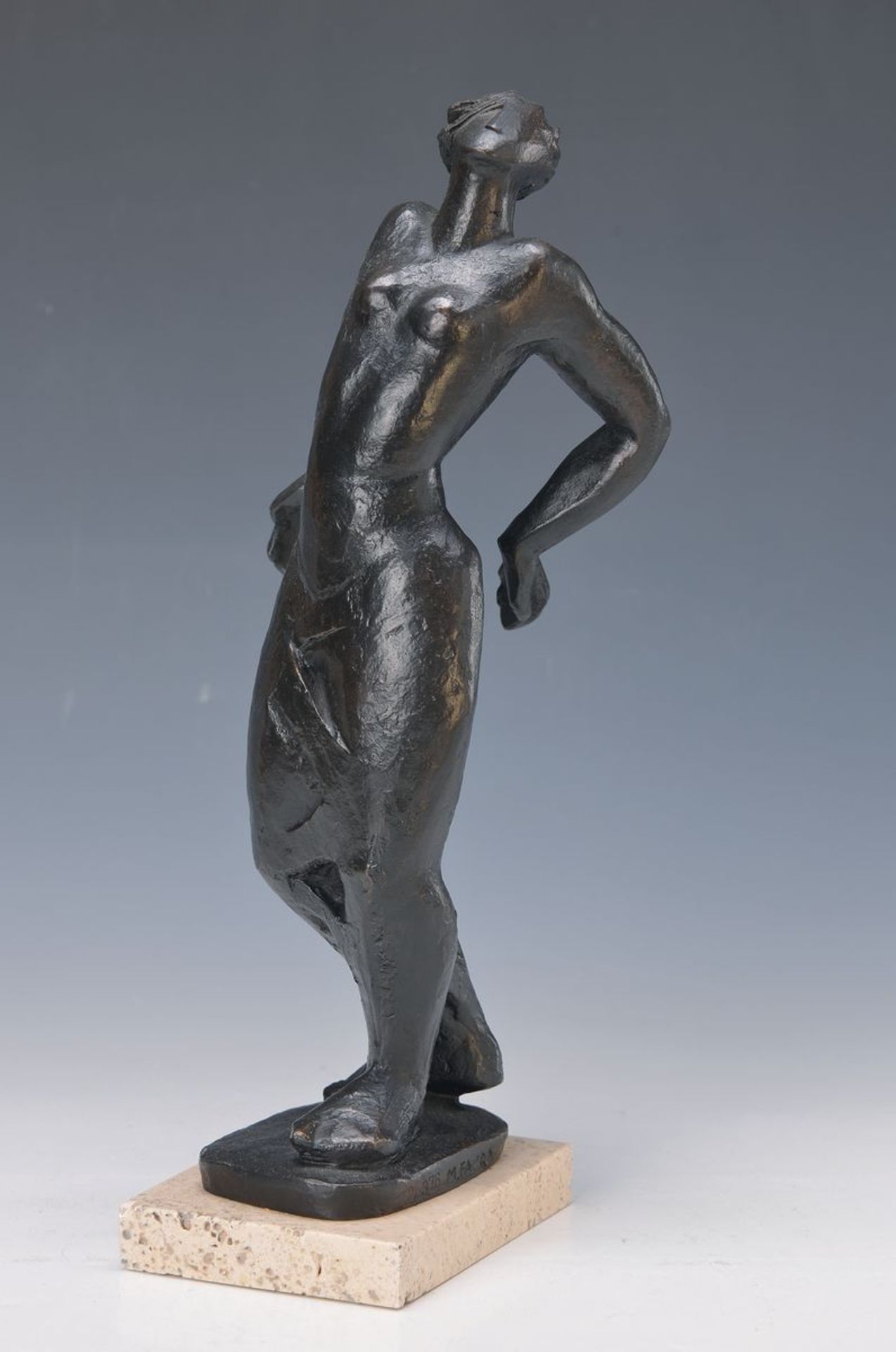 Montserra Faura, geb. 1947 Bacelona, Bronzeskulptur, nach hinten gebeugte Skulptur, "Frine" am