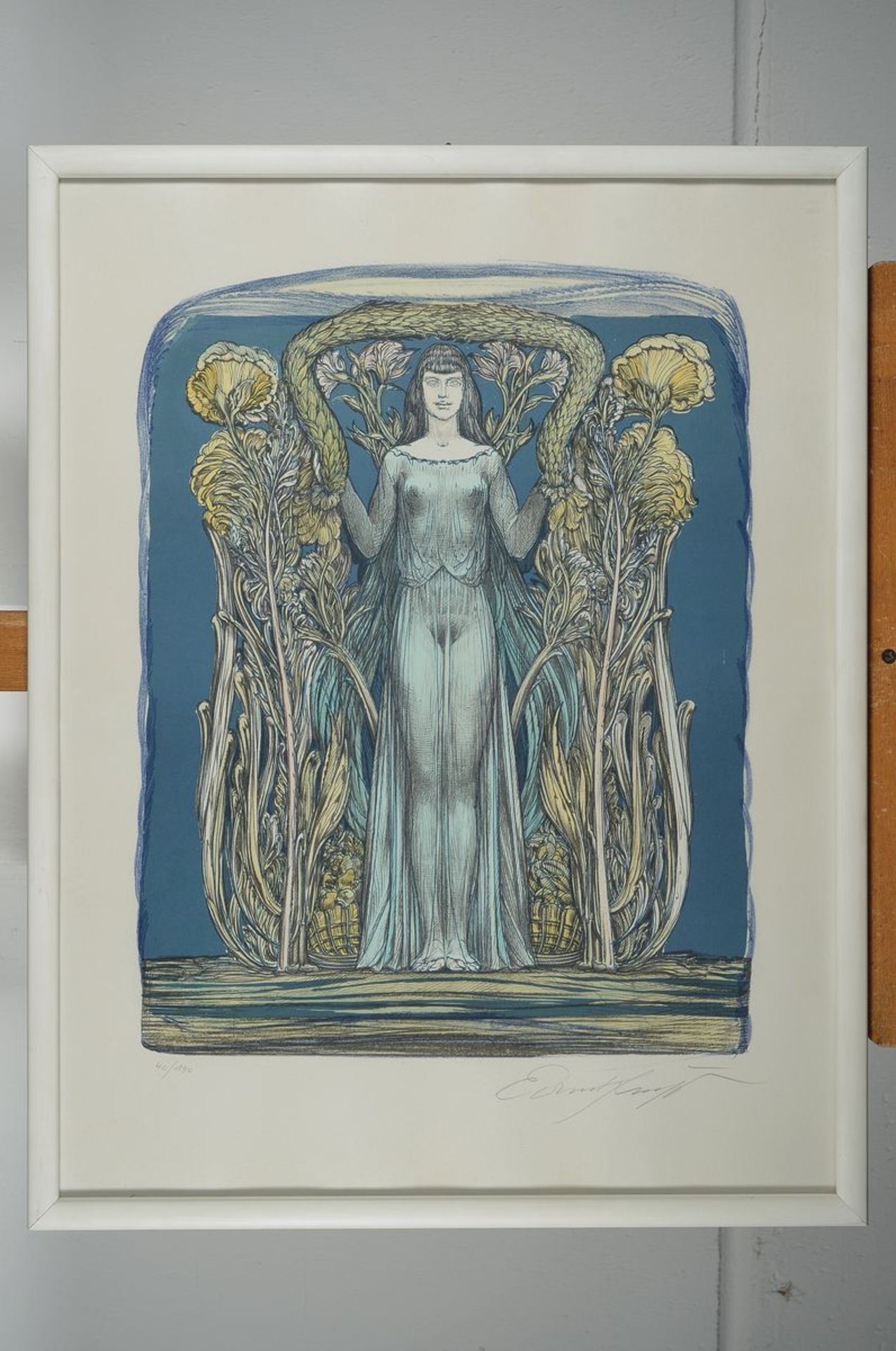 Ernst Fuchs, 1930-2015, Aquarell, "Jugendstildame", sign., num. 40/190 gesamt ca. 68x53 cm, unter - Bild 2 aus 2