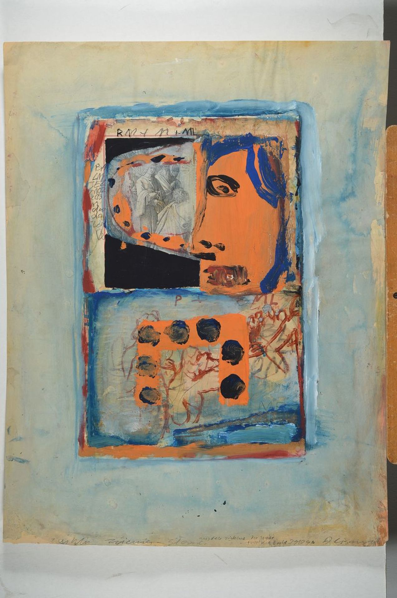 Andrzej Cicoswki geb. 1962 Polen, Schüler von A.R. Penck, hier: Collage, Wasserfarbe/Acryl/Papier, - Bild 2 aus 2