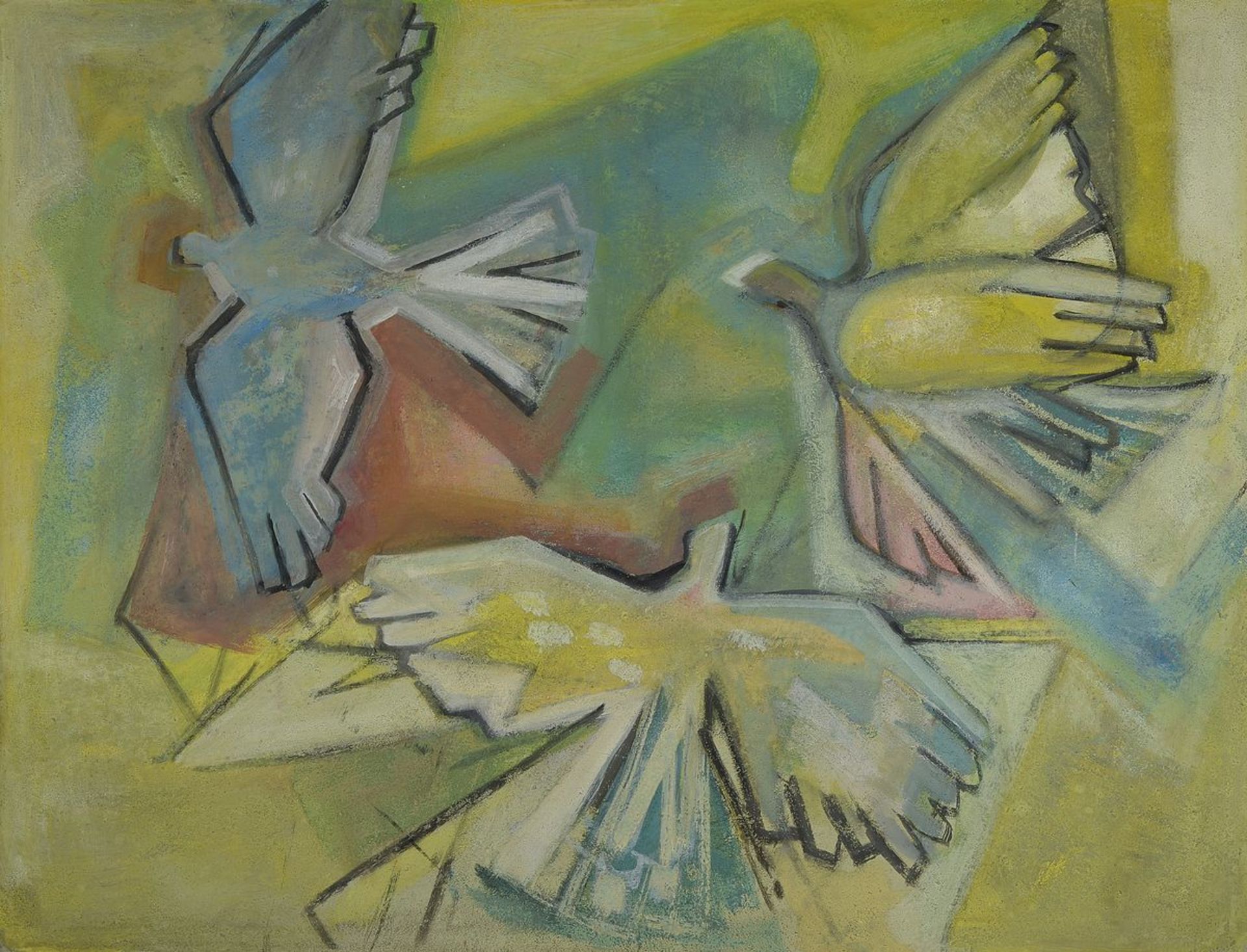 Willi Briant, 1922-2015, Vögel, Tempera auf Hartfaser, unsigniert, rückseitig Etikett der Winter-