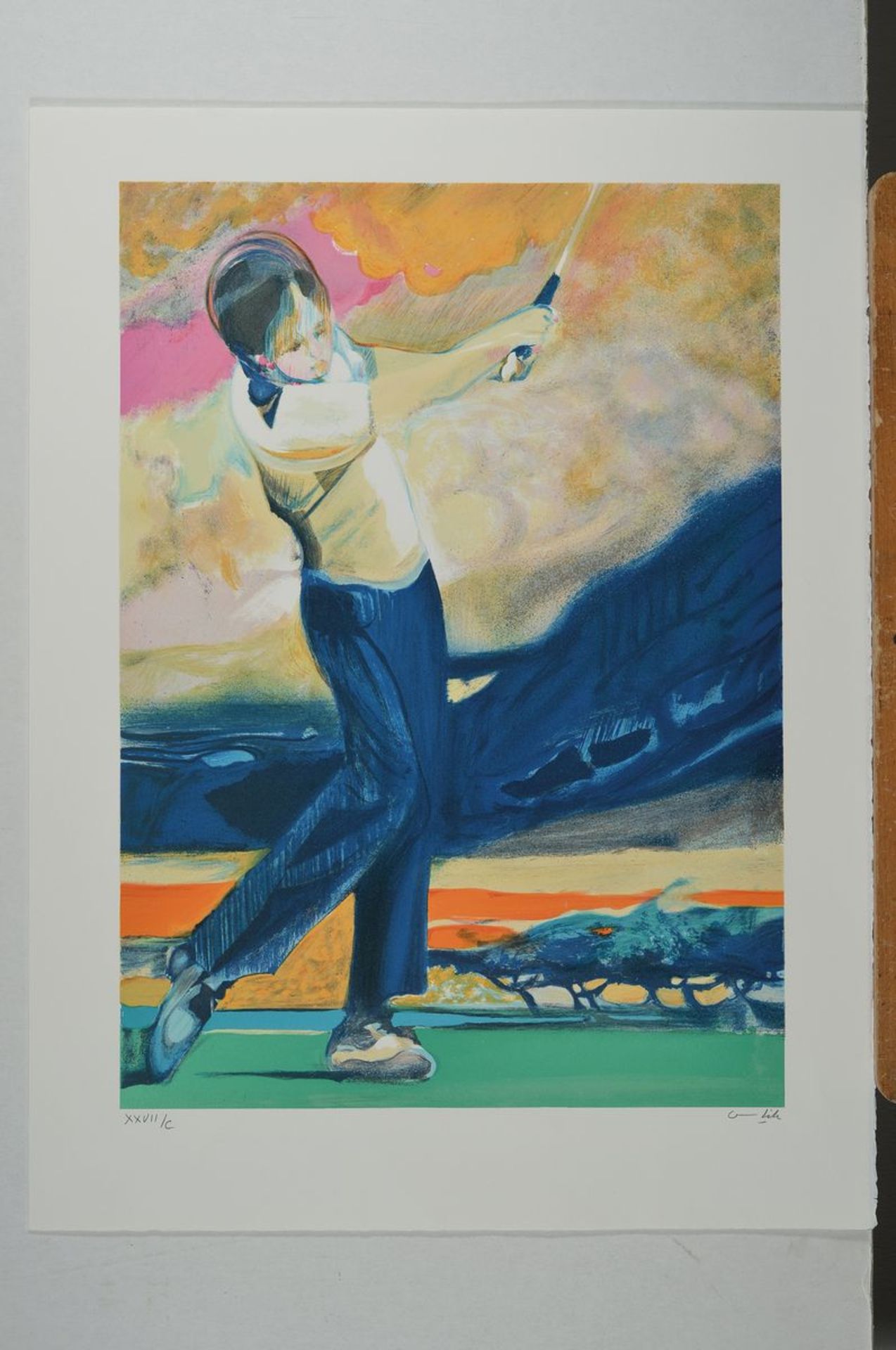 Paul Ambille, 1930 Beziers-2010 Arette, zwei Farblithografien, Golfspieler, num. 27/50, ca. 49x38cm, - Bild 4 aus 4