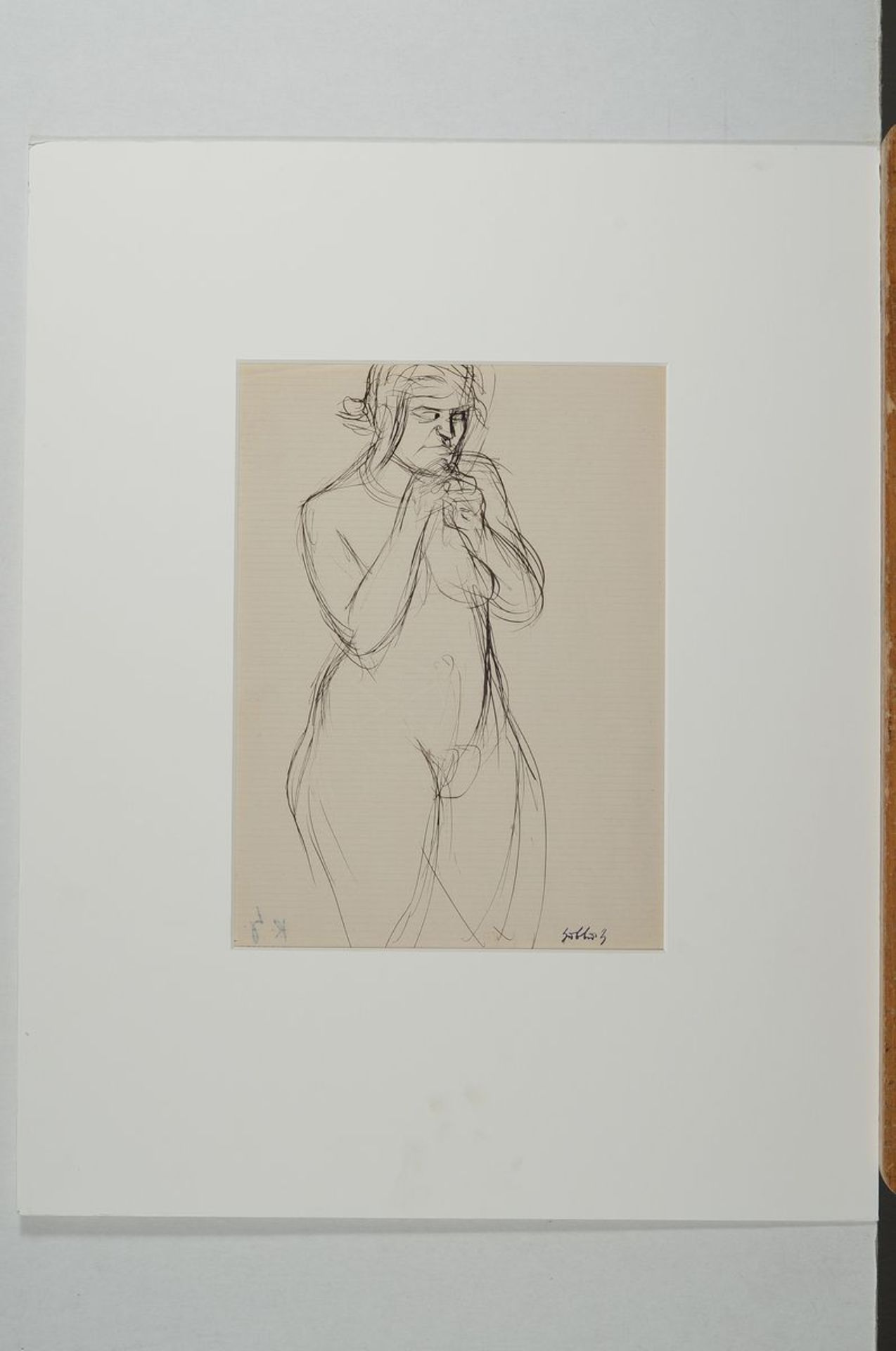 Karl Hubbuch, 1891-1979, Tuschezeichnung, Akt, Signaturstempel, verso Nachlaßstempel, Blattgr. 27x20 - Bild 2 aus 2