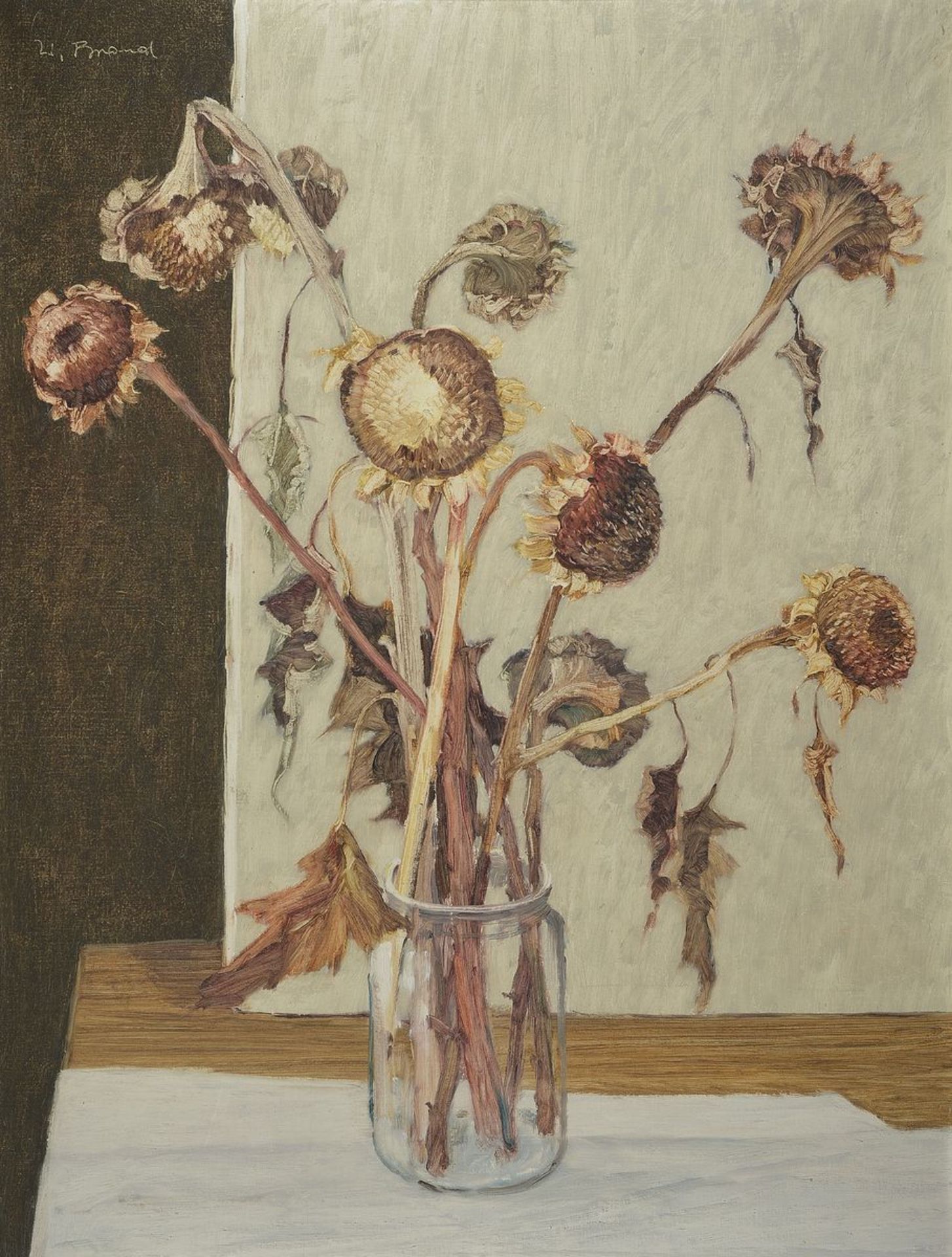 Werner Brand, geb. 1933 Löbau, Stillleben mit Sonnenblumen, Öl/Lwd, links oben signiert, ca.