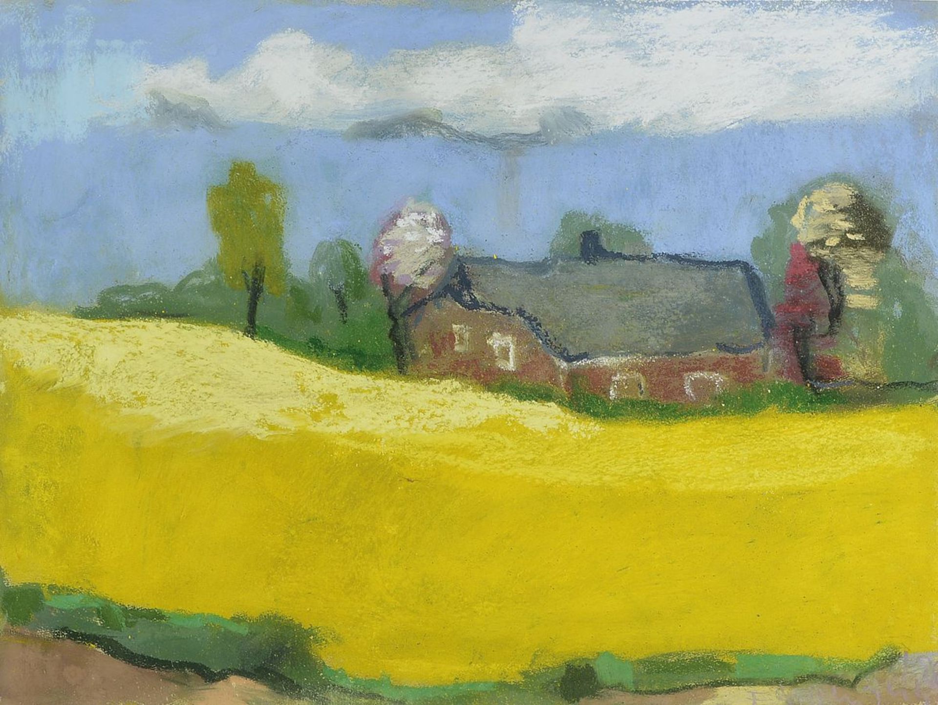 Klaus Fussmann, geb. 1938 Velbert, Landschaft mit Haus, Pastell , signiert und datiert, ca. 42x55 cm