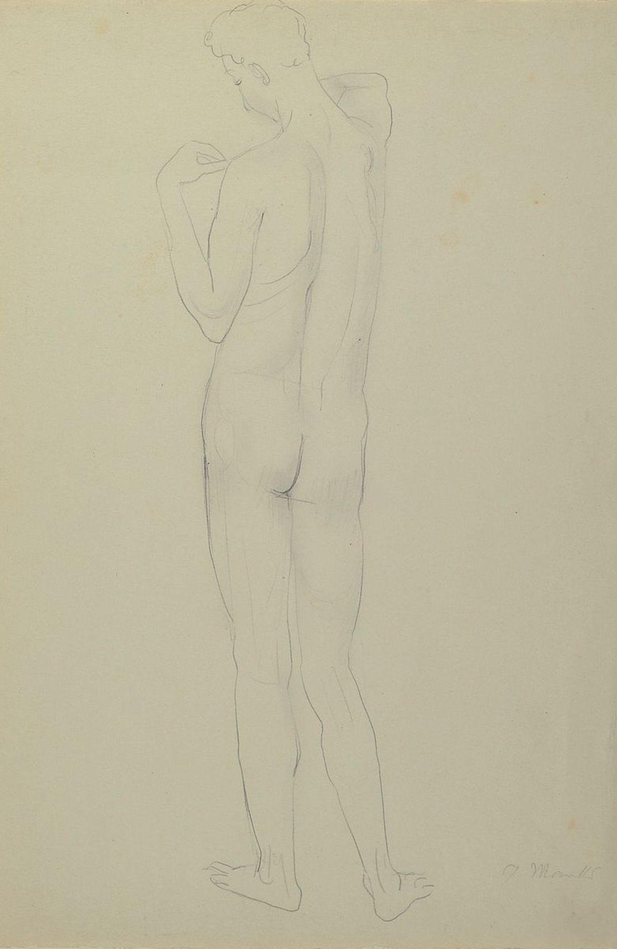 Gerhard Marcks, 1889 Berlin - 1981 Burgbrohl, Bleistiftzeichnung, Rückenakt eines Mannes,signiert,