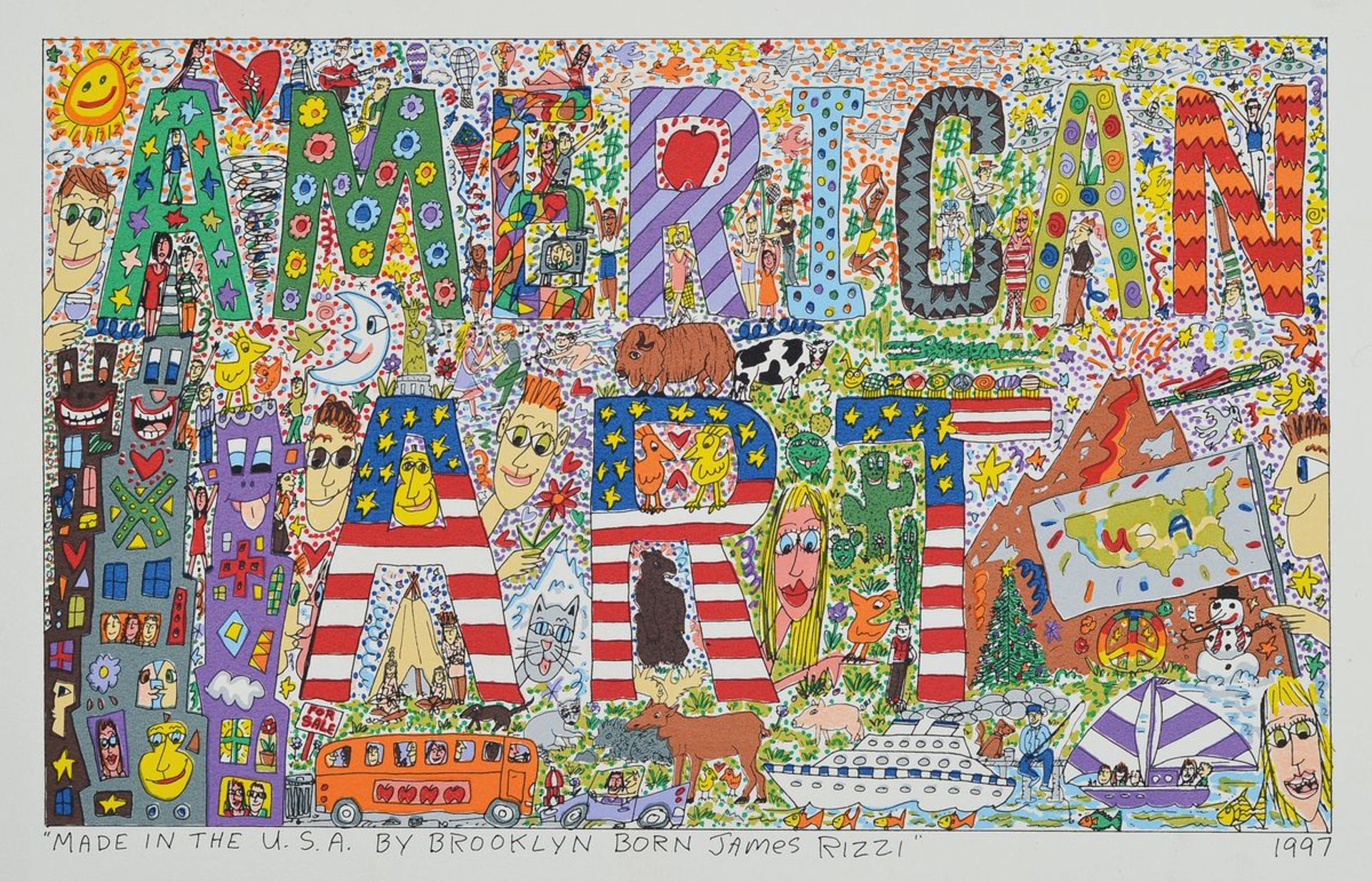 James Rizzi, 1950-2011, Made in the USA by Brooklyn born James Rizzi, Farblithographie von 1997, ca.