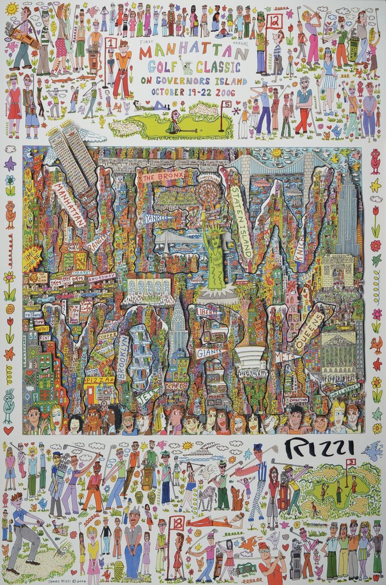 James Rizzi,1950-2011, Plakat zu einem Golftuniert Manhatten, Golf Classic on Governors Island,