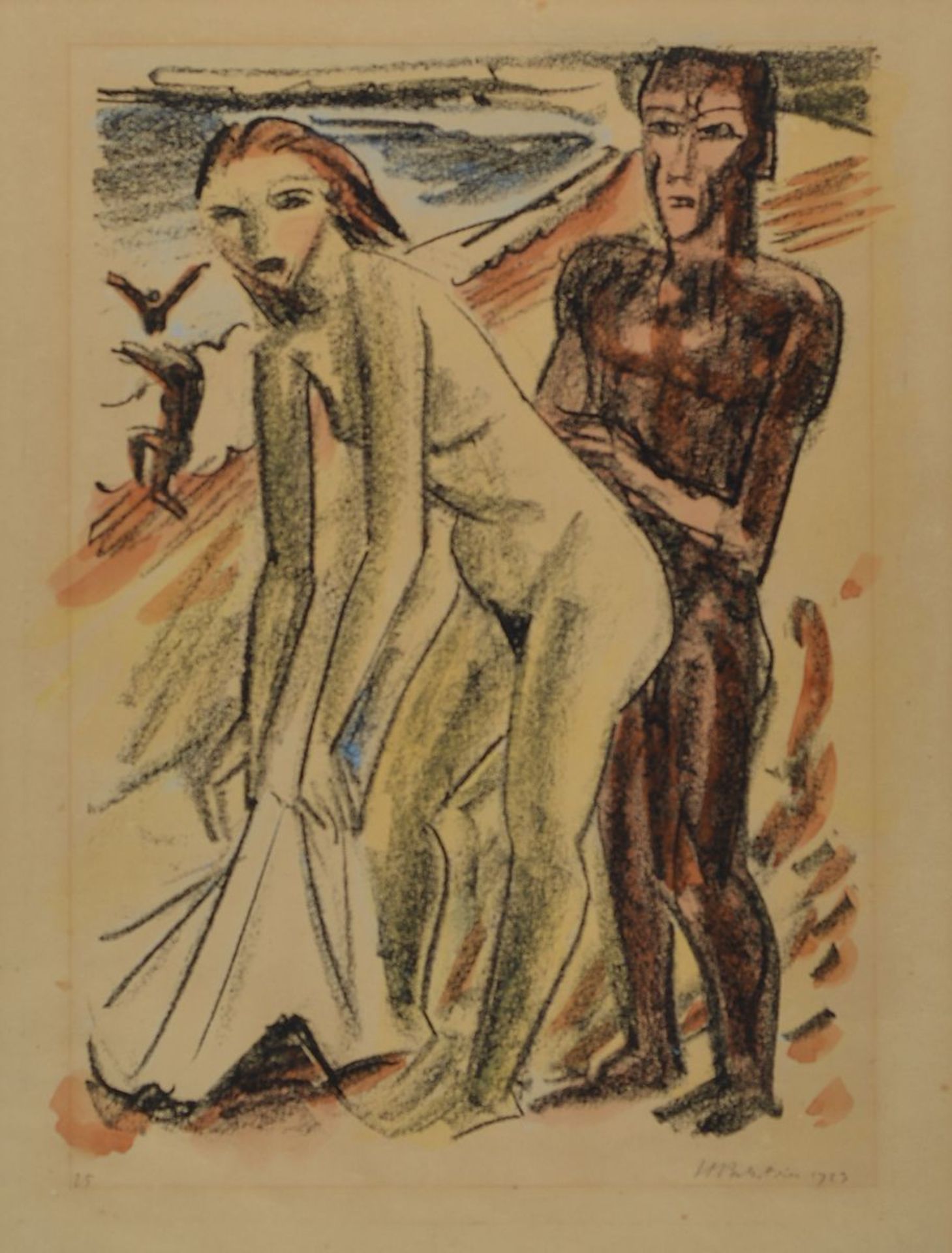 Hermann Max Pechstein, 1881 Zwickau-1955 Berlin, Aquarell, Titel: Nach dem Bade., mit Bleistift