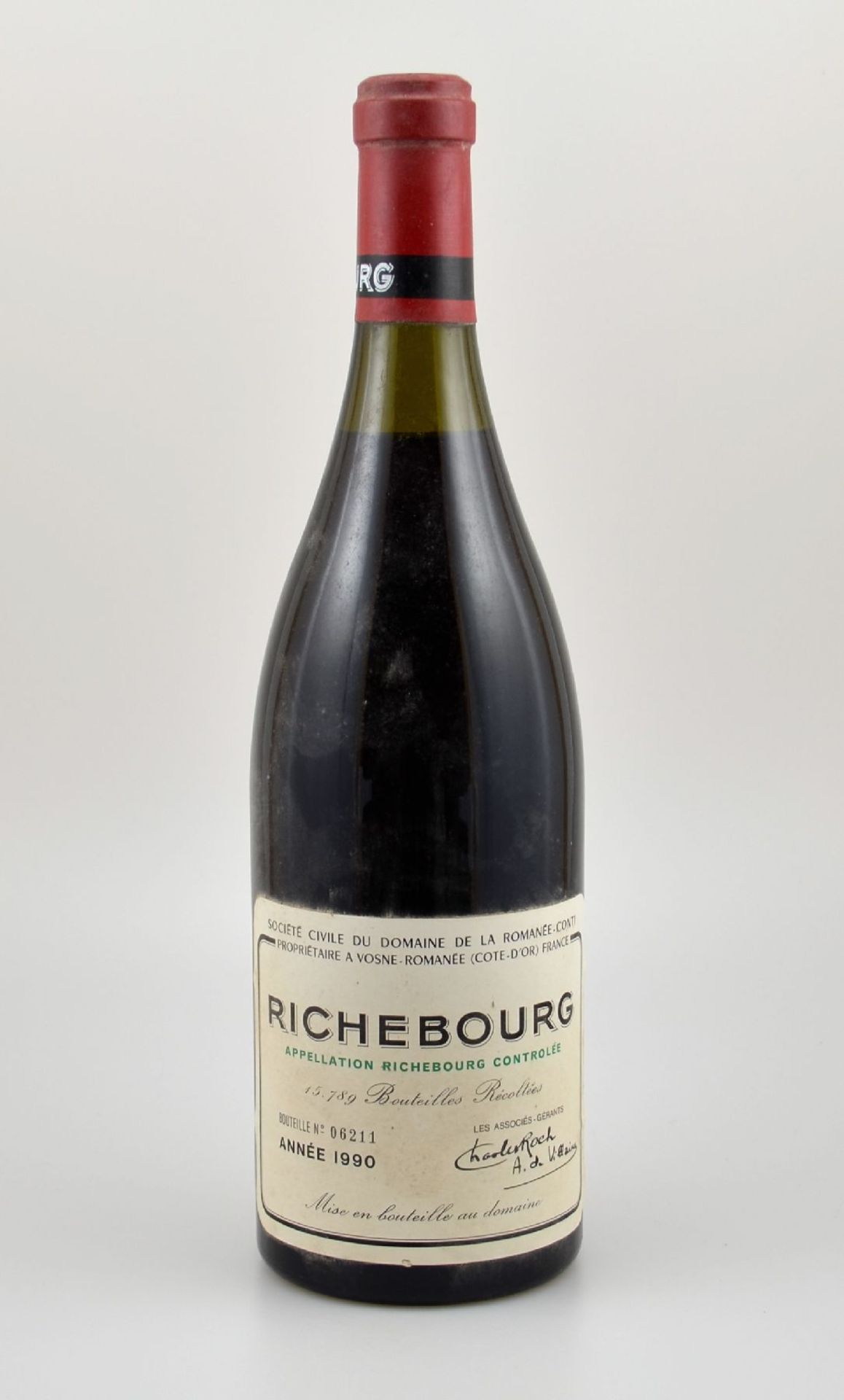 1 Flasche 1990 Richebourg Grand Cru, Domaine de La Romanee-Conti, ca. 75 cl, 13,5 % Vol., Abstand