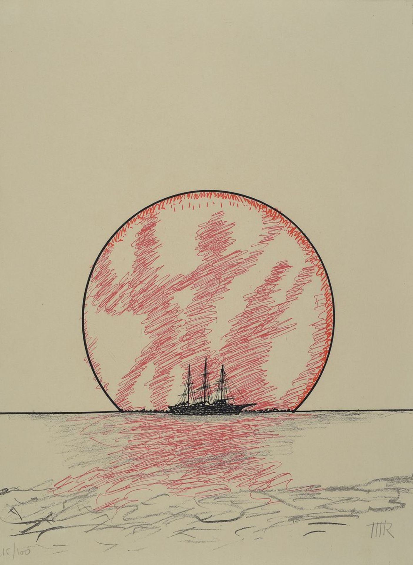 Man Ray, 1890-1976, Segelschiff vor Sonne, handsigniert, num. 15/100, ca. 37x27cm, u.Gl., R.Man Ray,