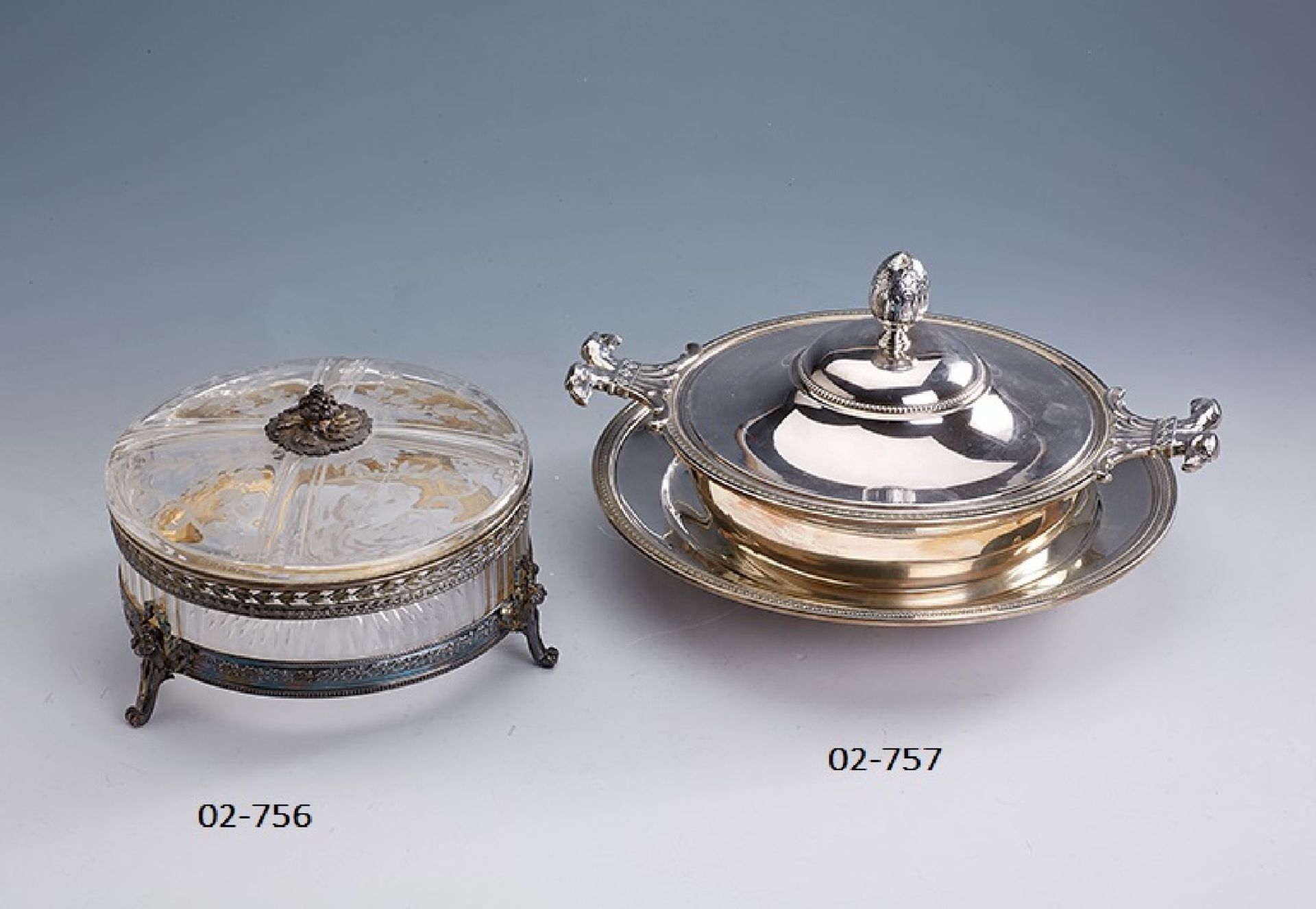 Anbietschale auf Unterteller, Frankreich um 1900 , 950er Silber, Meistermarke Eugena Lefevre,