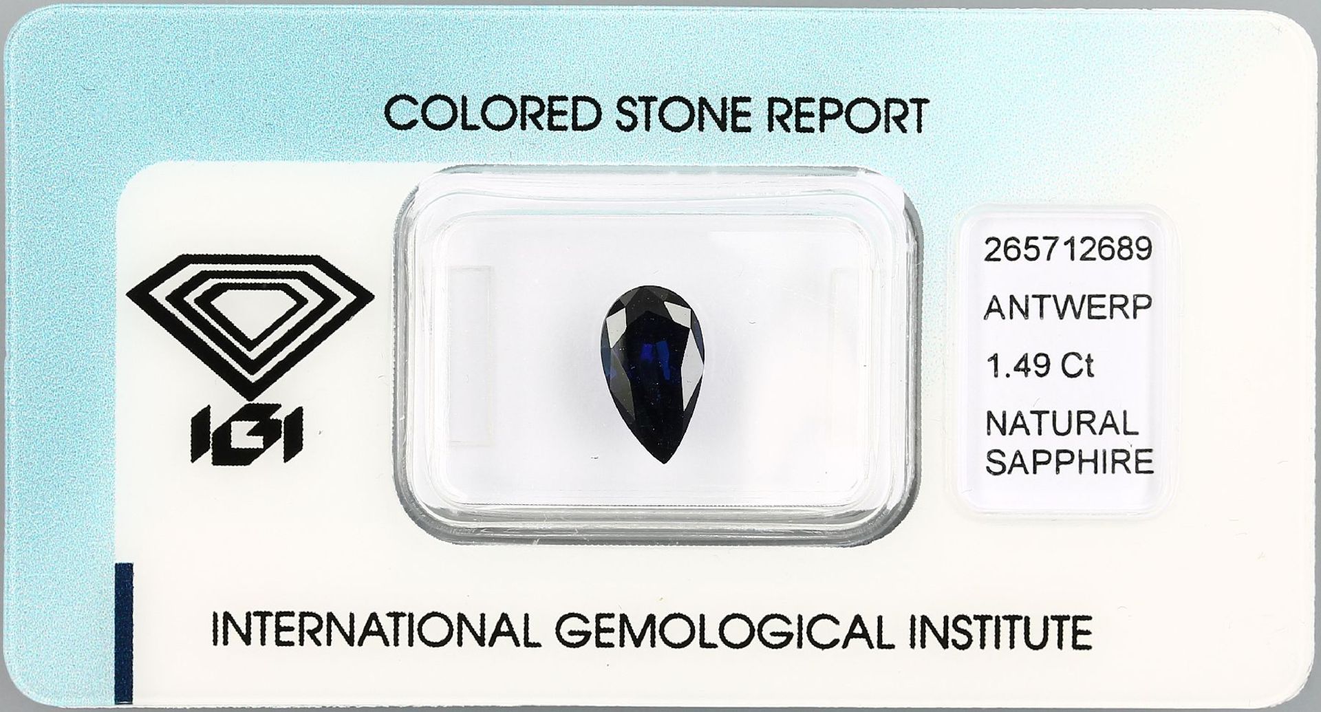 Loser Saphir, 1.49 ct, tropfenf. facett., Deep Blue, verschweißt, mit IGI-ExpertiseLoose sapphire,