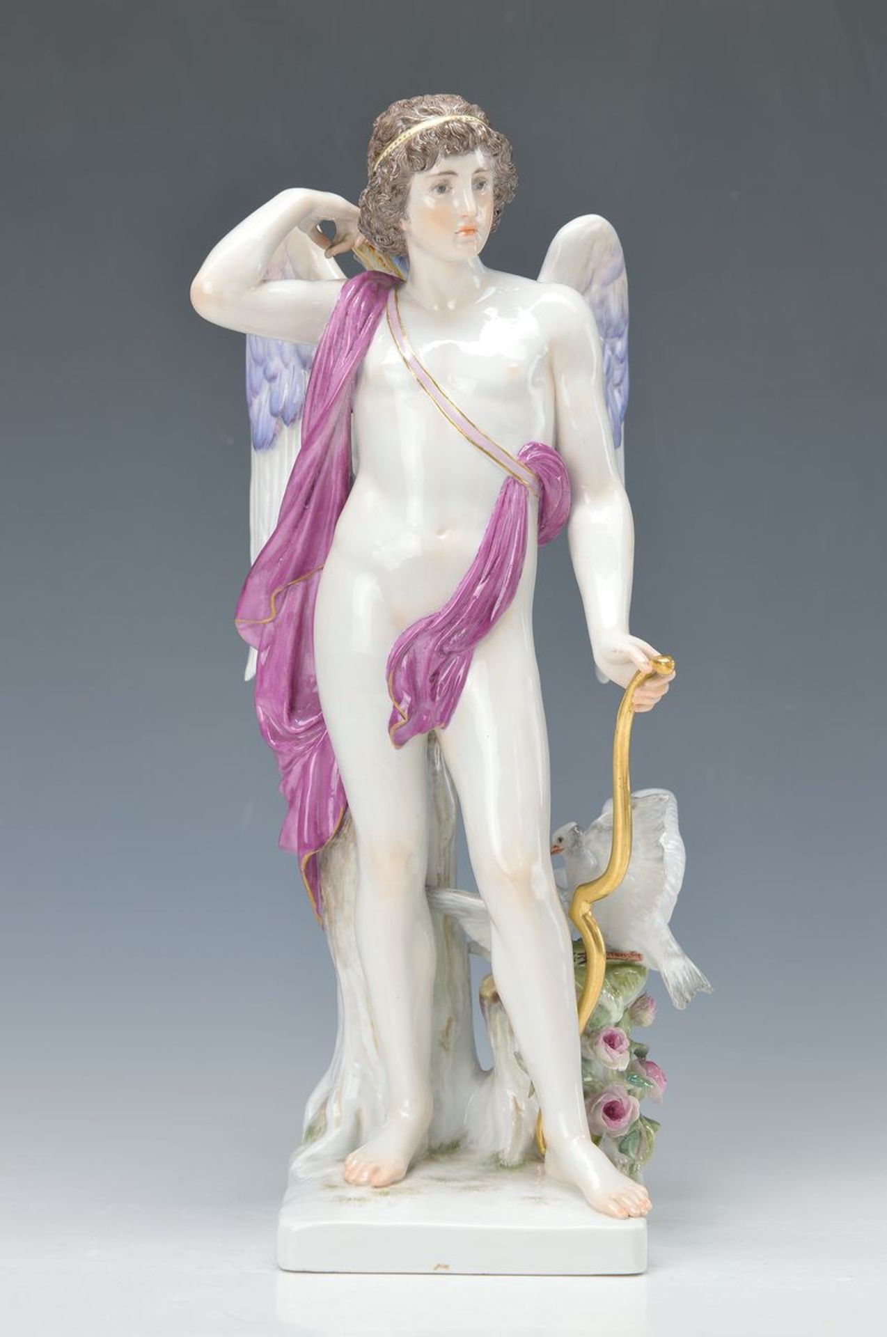 Große Porzellanfigur, Meissen, dat. 1883, entw. u. sign. H.Hultzsch 1883, Amor als feingliedriger