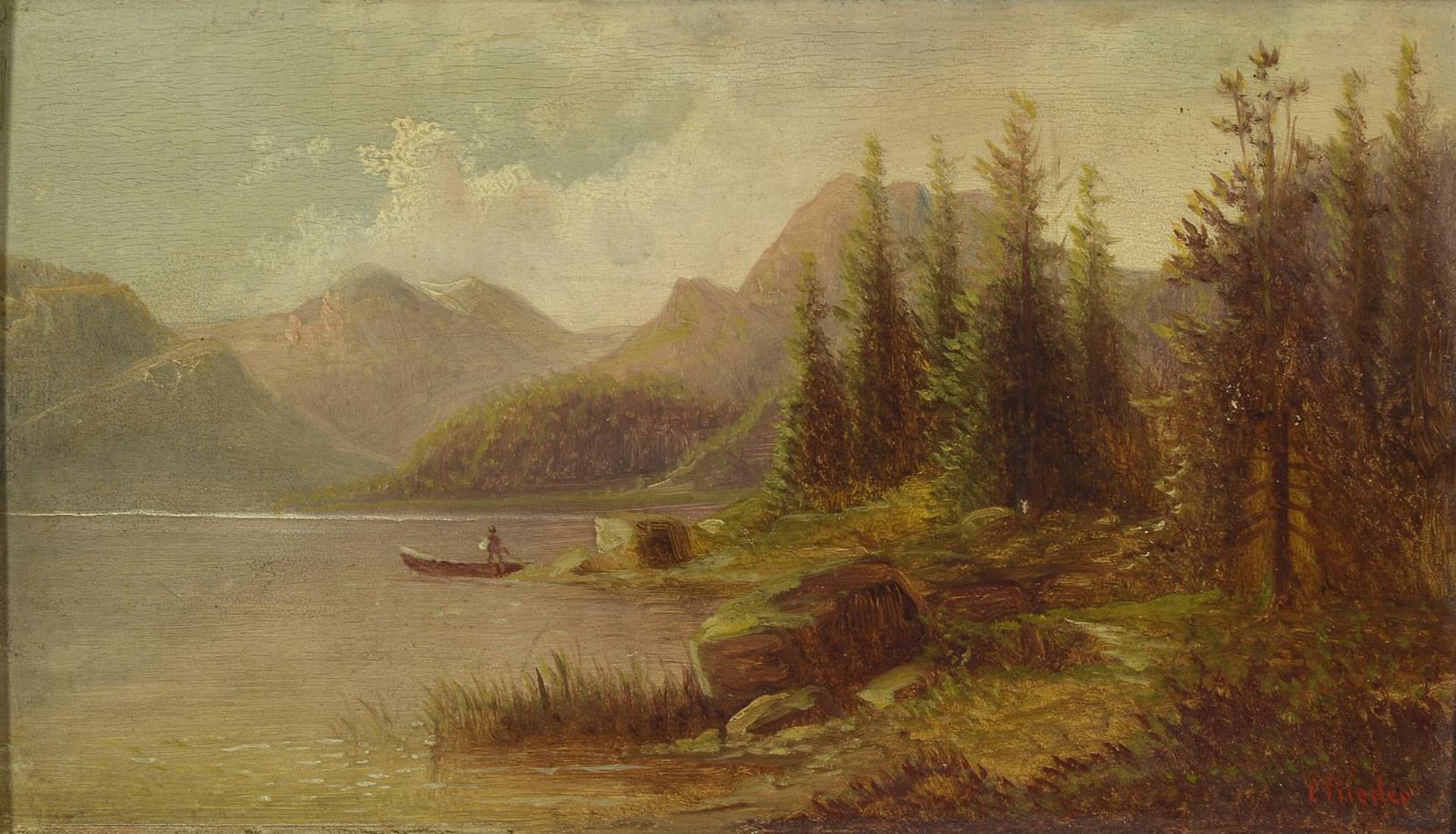 C. Rieder, Pseudonym des Anton Pick, 1840 Görz-1905 Wien, Fischer auf einem Gebirgssee, Öl/Holz, - Bild 6 aus 6