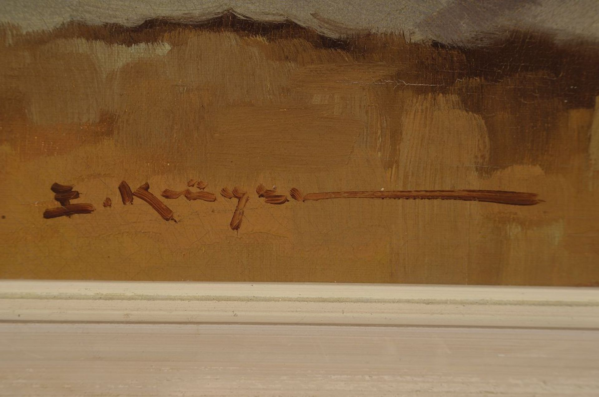 Elisabeth Krüger, 1864-?, Stillleben mit Sonnenblumen und Veilchen, Öl/Lwd, links unten signiert, - Bild 2 aus 3