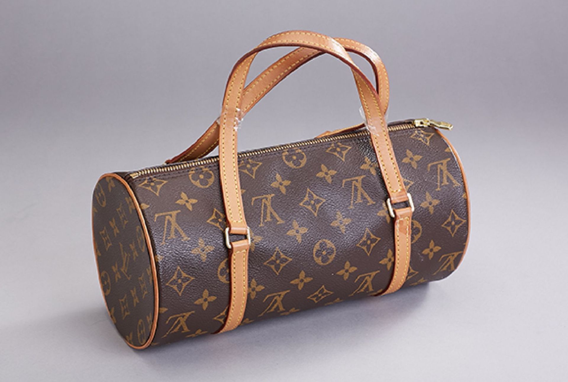 Louis Vuitton Handtasche "Papillon 26", Monogramm Canvas, 2 Tragehenkel naturfarb. Leder,