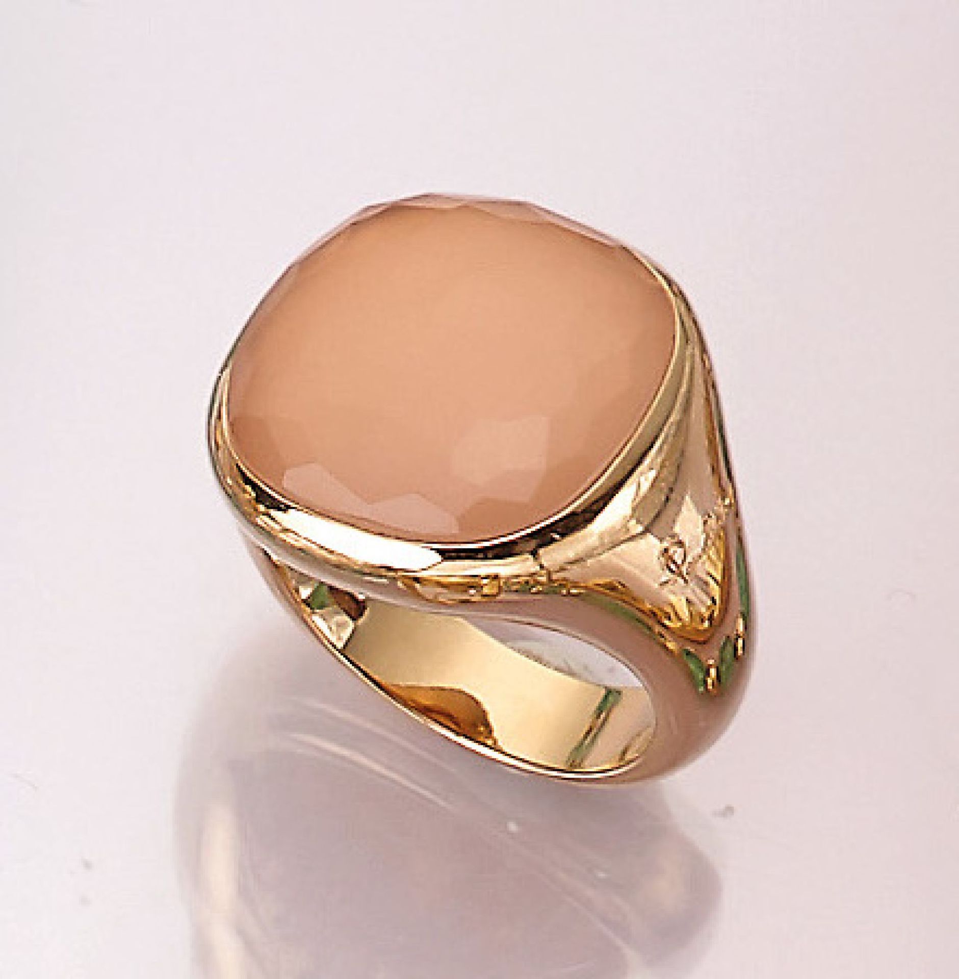 18 kt Gold POMELLATO Ring "Cipria" mit Rosenquarz, RoseG 750/000, mittig facett. Rosenquarz ca. 10,