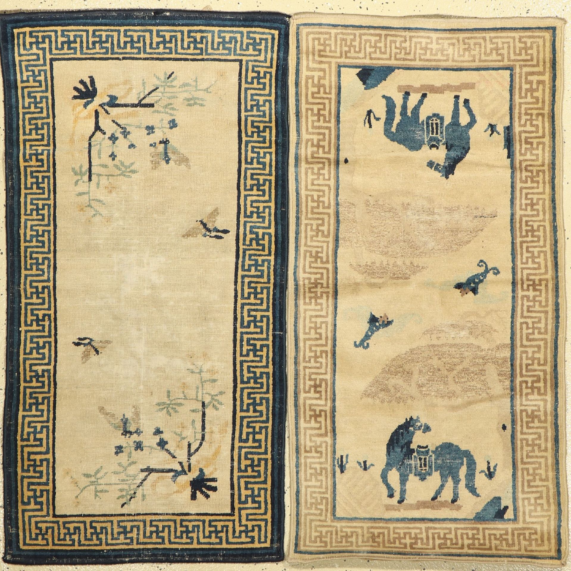 (2 Lots) 2x Peking antik, China, Mitte 19.Jhd., Wolle auf Baumwolle, EHZ: 4-5(2 lots) 2x Beijing