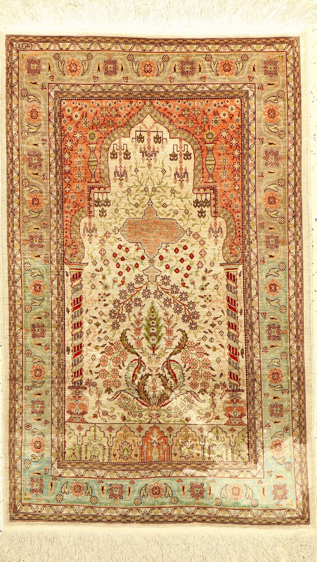 Hereke Seide, Türkei, 40 Jahre, Naturseide, ca. 140 x 70 cm, EHZ: 3Hereke silk Rug, Turkey, 40