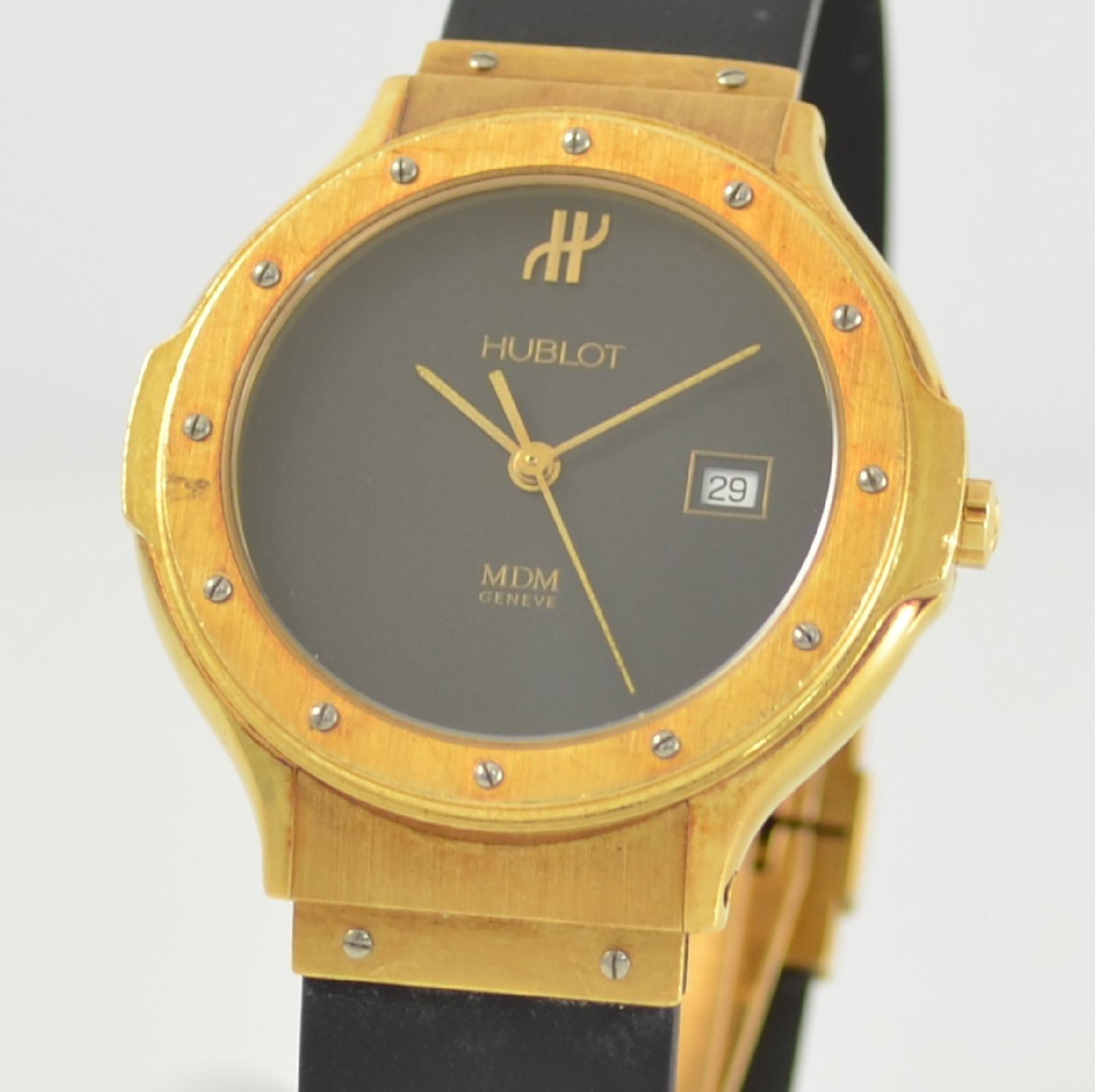 HUBLOT MDM Armbanduhr in GG 750/000, Schweiz um 1995, quarz, Ref. 1401.3, massives Goldgeh., Boden - Bild 3 aus 6