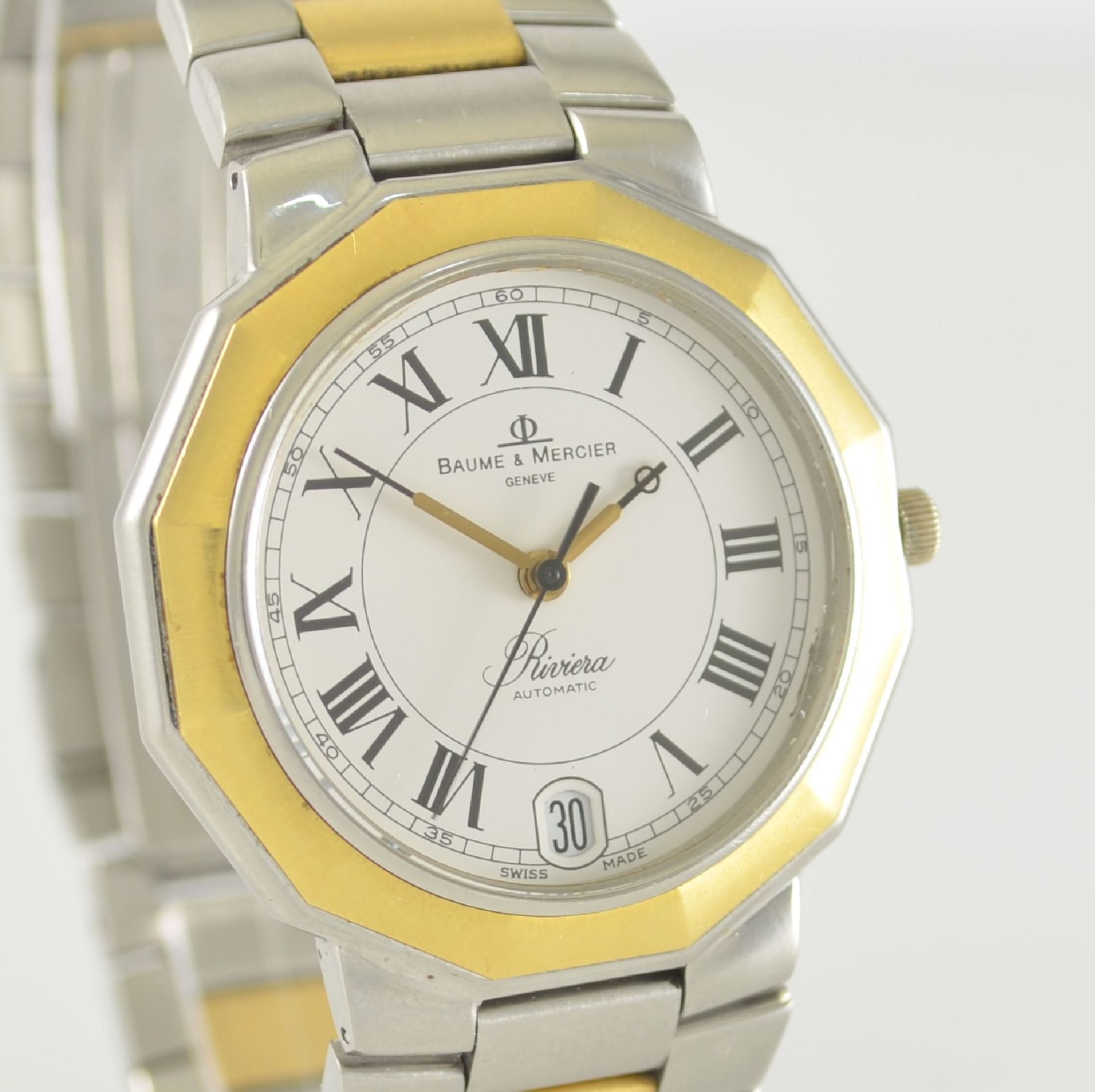 BAUME & MERCIER Armbanduhr Serie Riviera, Automatik, Schweiz 1990er Jahre, Ref. 3131, Edelstahl/Gold - Bild 6 aus 6