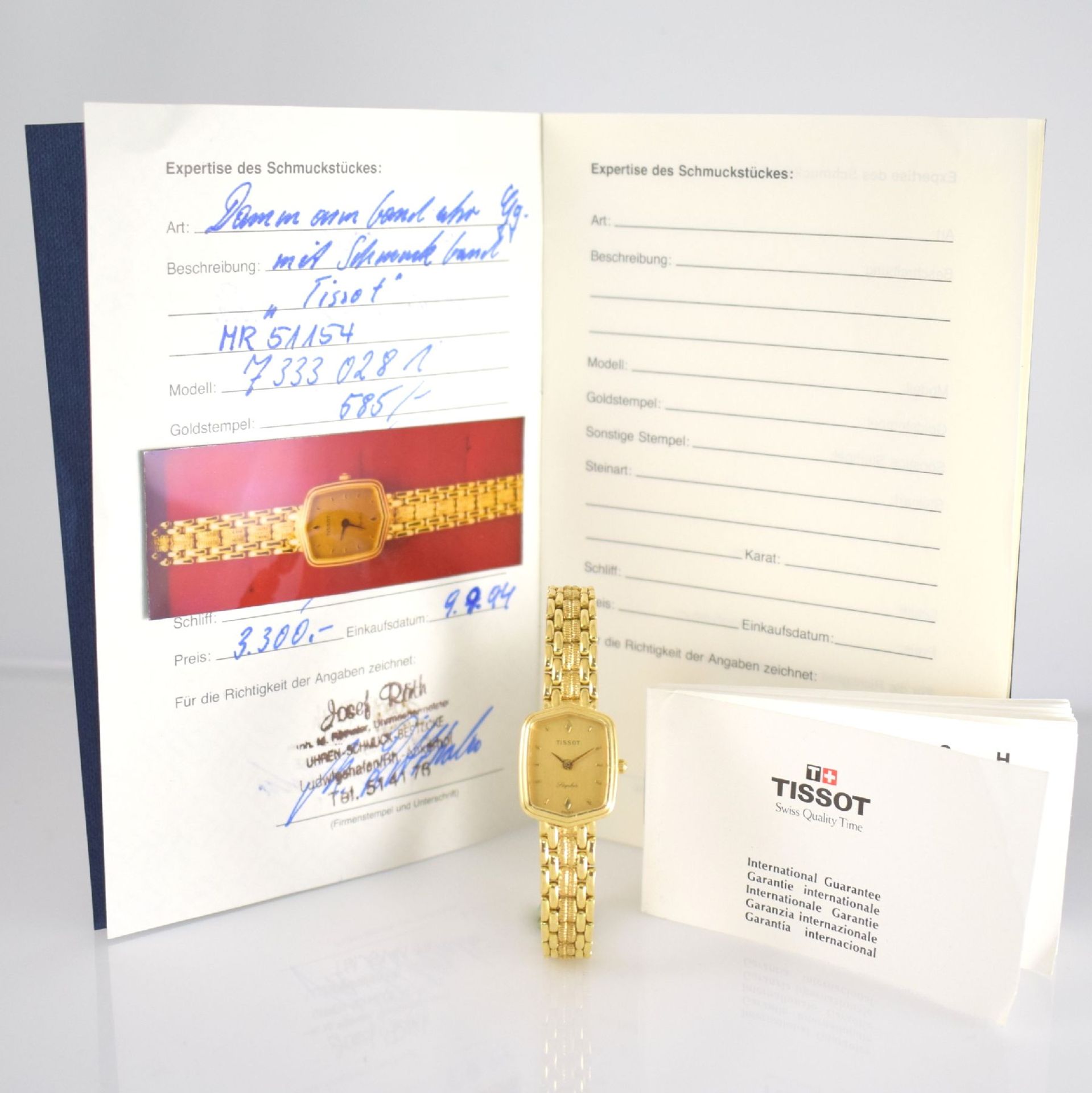 TISSOT Saphir Damenarmbanduhr in GG 750/000 mit Gliederband in GG 750/000, Schweiz 1994, quarz, - Bild 7 aus 7