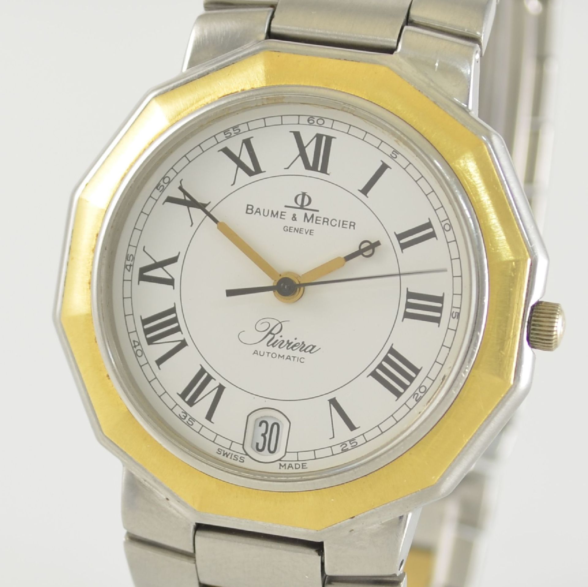 BAUME & MERCIER Armbanduhr Serie Riviera, Automatik, Schweiz 1990er Jahre, Ref. 3131, Edelstahl/Gold - Bild 4 aus 6