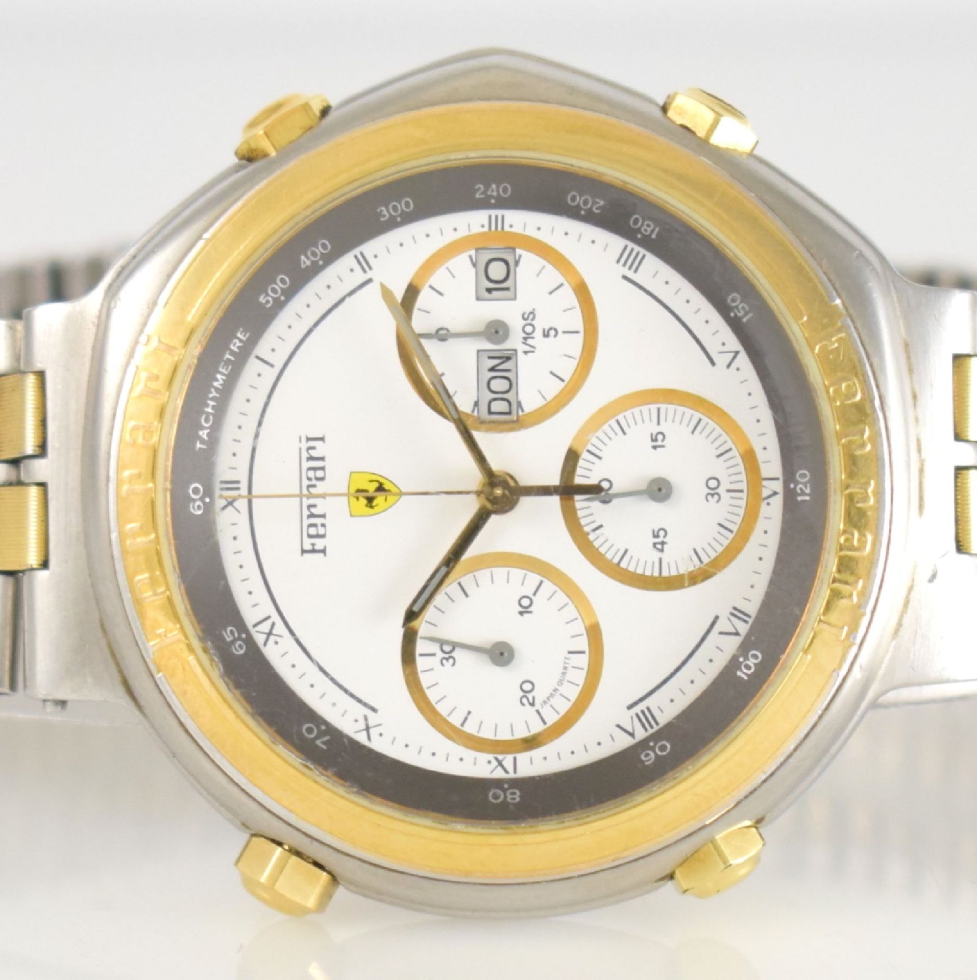 FERRARI Herrenarmbanduhr mit Chronograph, Schweiz um 1990, quarz, Edelstahlgeh. mit Gliederband in - Bild 2 aus 6