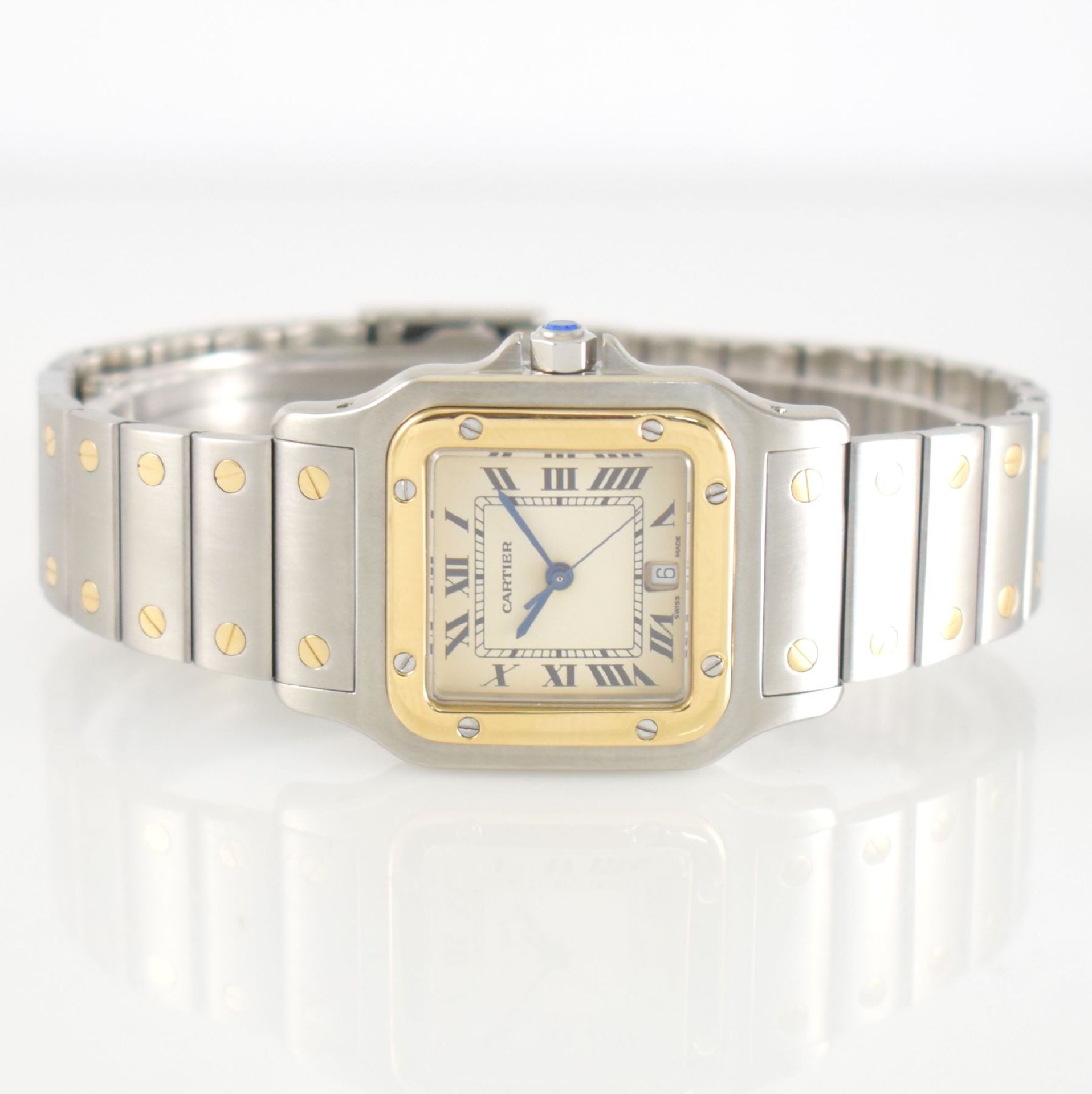 CARTIER Santos Galbee Armbanduhr in Edelstahl & GG 750/000, Schweiz um 1995, quarz, Boden 8-fach