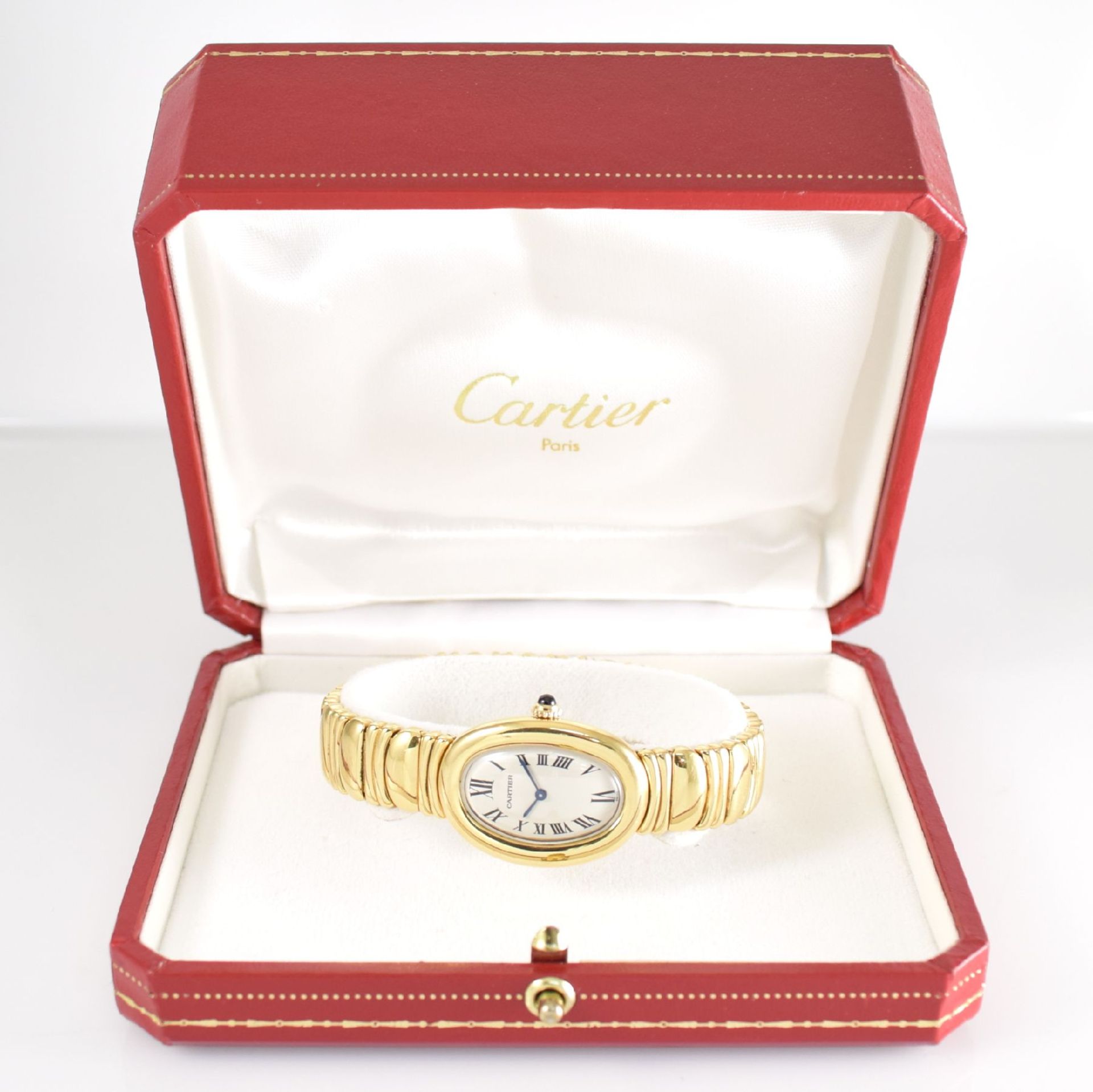 CARTIER Damenarmbanduhr Baignoire in GG 750/000, Schweiz um 2000, Ref. 8057912, quarz, orig. - Bild 8 aus 8