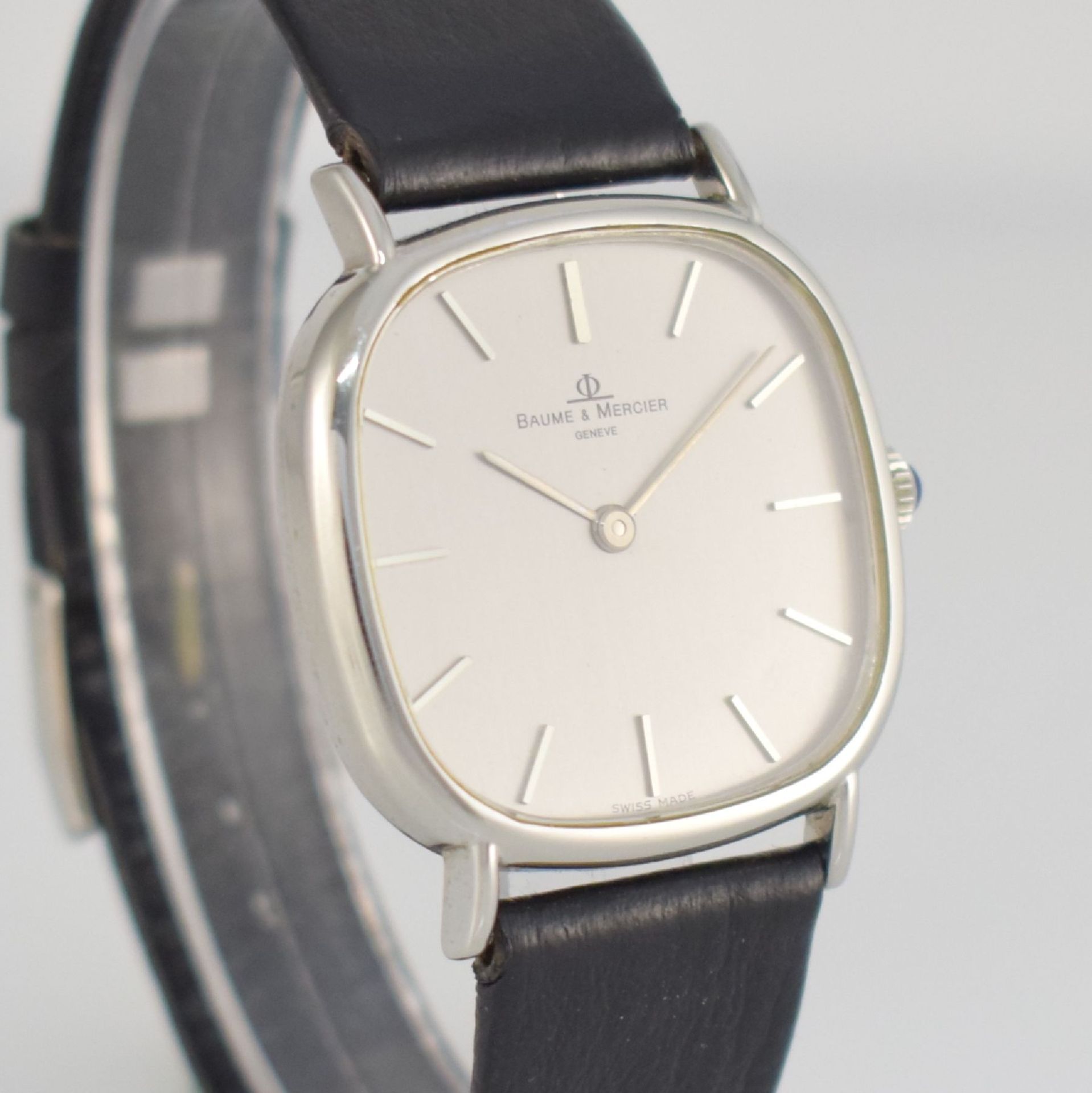 BAUME & MERCIER Armbanduhr, Handaufzug, Schweiz um 1970, Edelstahlgeh., Boden aufgedr., Lederband m. - Bild 5 aus 7