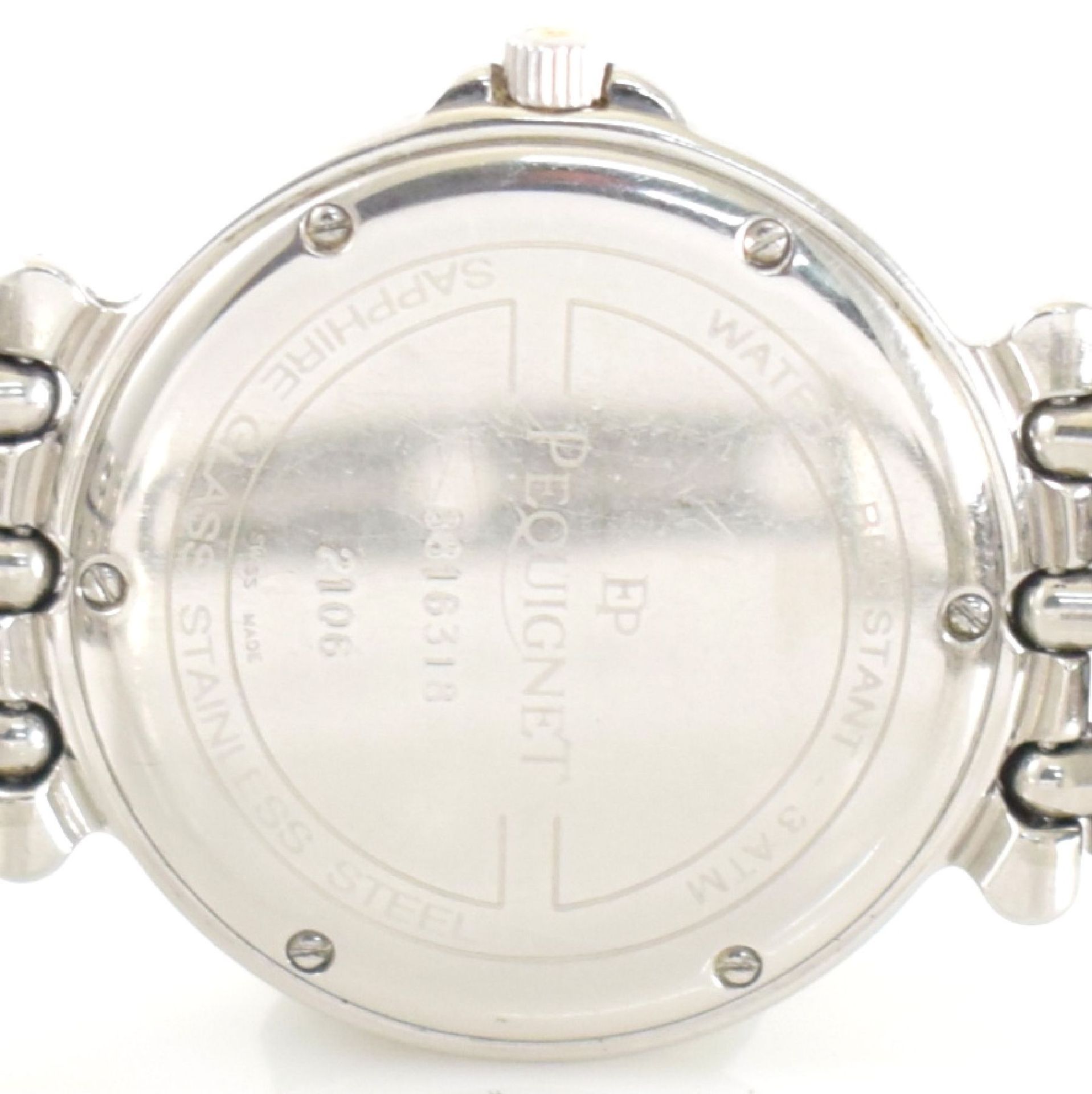 PEQUIGNET Armbanduhr in Bicolor, Schweiz um 2000, quarz, Edelstahlgeh., Boden verchr., gold. Lün. m. - Bild 6 aus 7