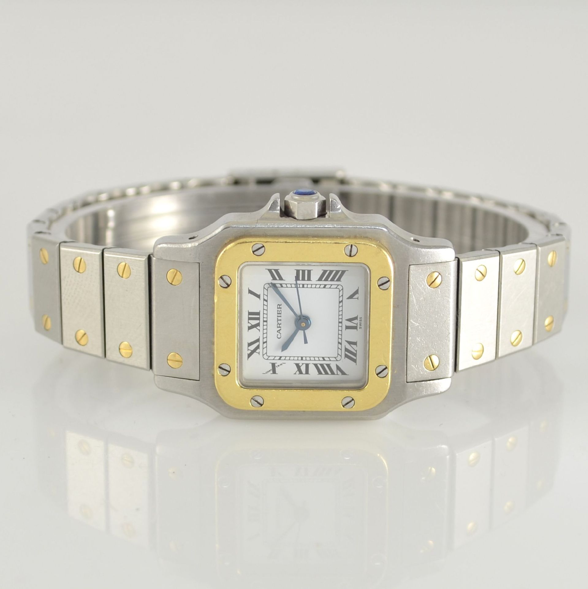 CARTIER Santos Damenarmbanduhr in Stahl/Gold, Schweiz um 1980, Automatik, 8-fach veschr.