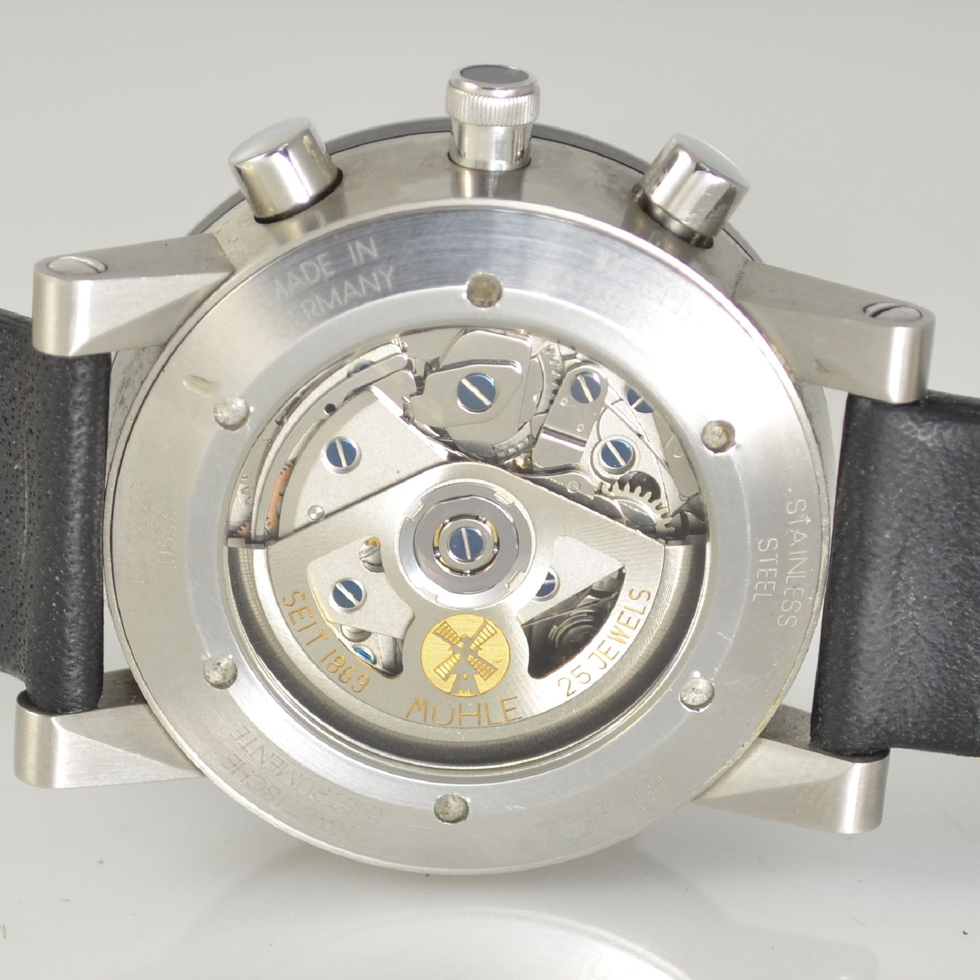 MÜHLE GLASHÜTTE Armbandchronograph in Stahl, Deutschland/Schweiz um 2005, Automatik, beids. vergl. - Bild 7 aus 9