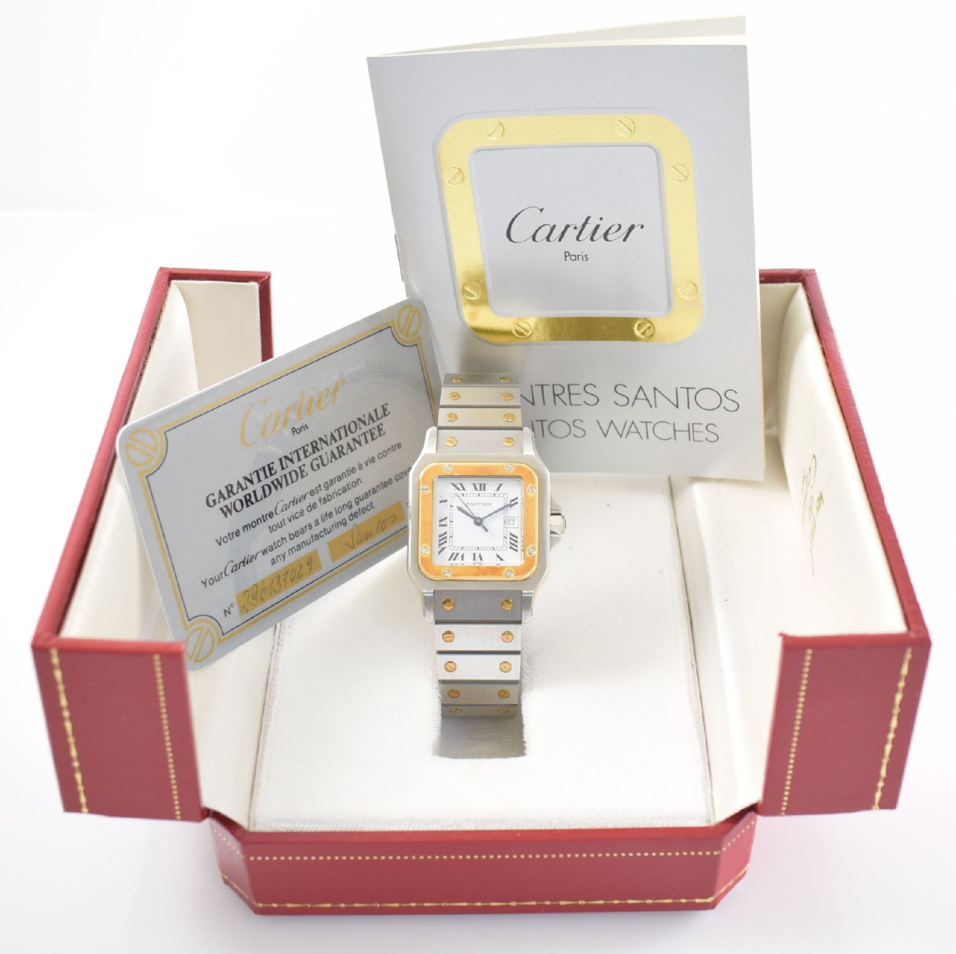 CARTIER Santos Armbanduhr in Edelstahl/GG 750/000, Schweiz um 1995, Automatik, inkl. orig. - Bild 8 aus 8